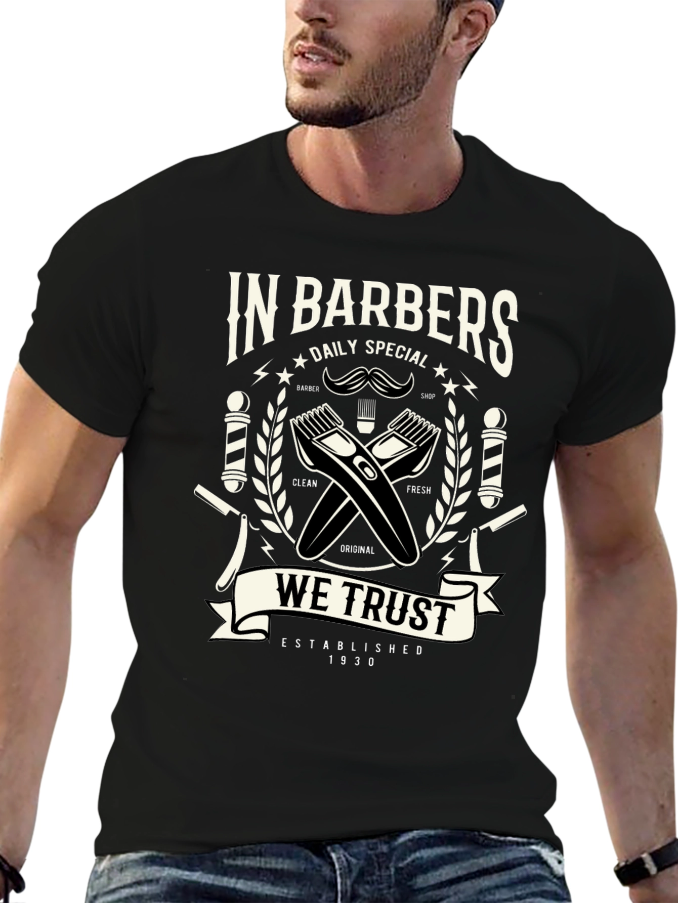 Black Barber Shop Graphic T-Shirt - Established 1930 view 6