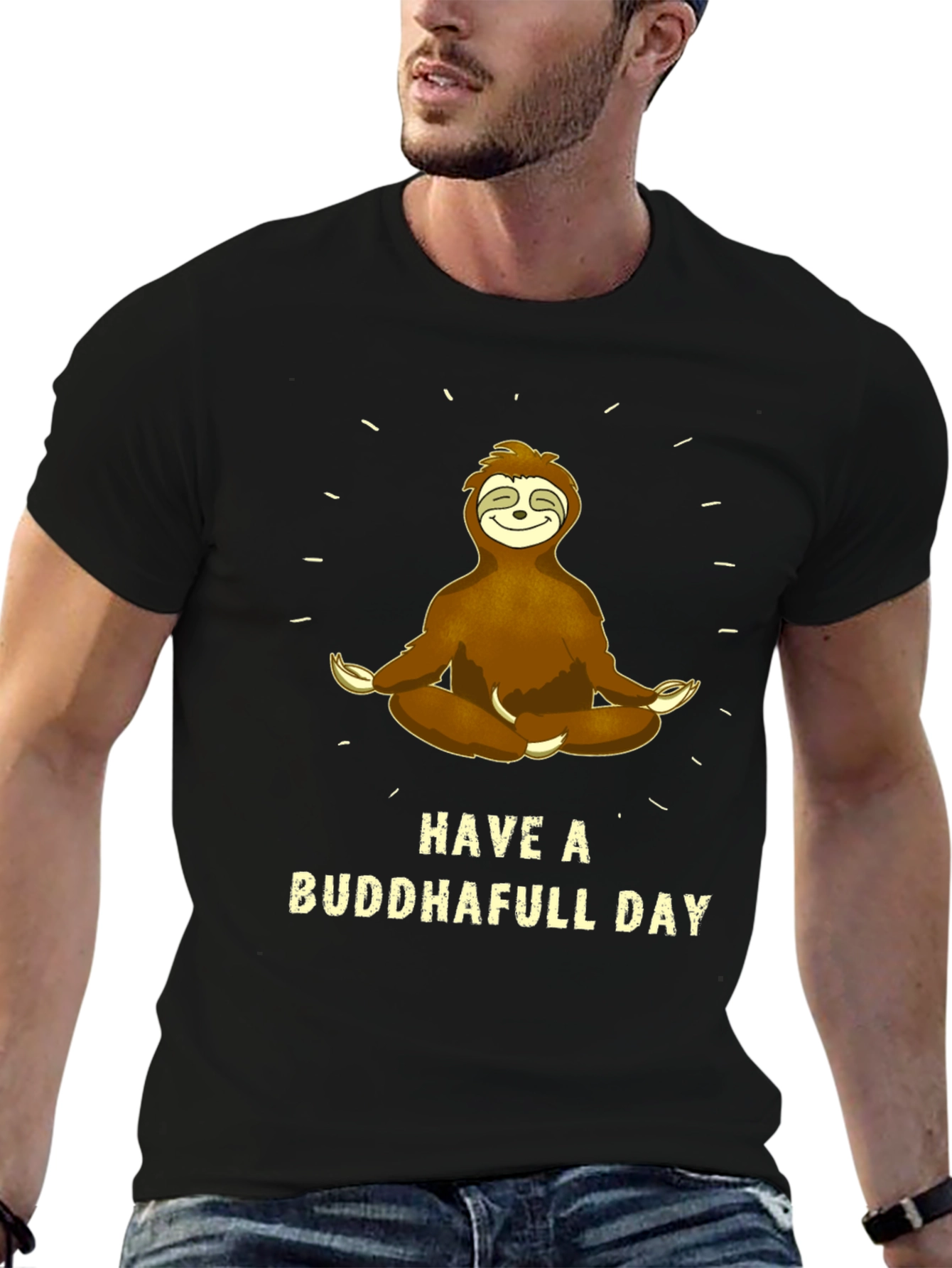 Black Buddha Sloth Graphic T-Shirt view 6
