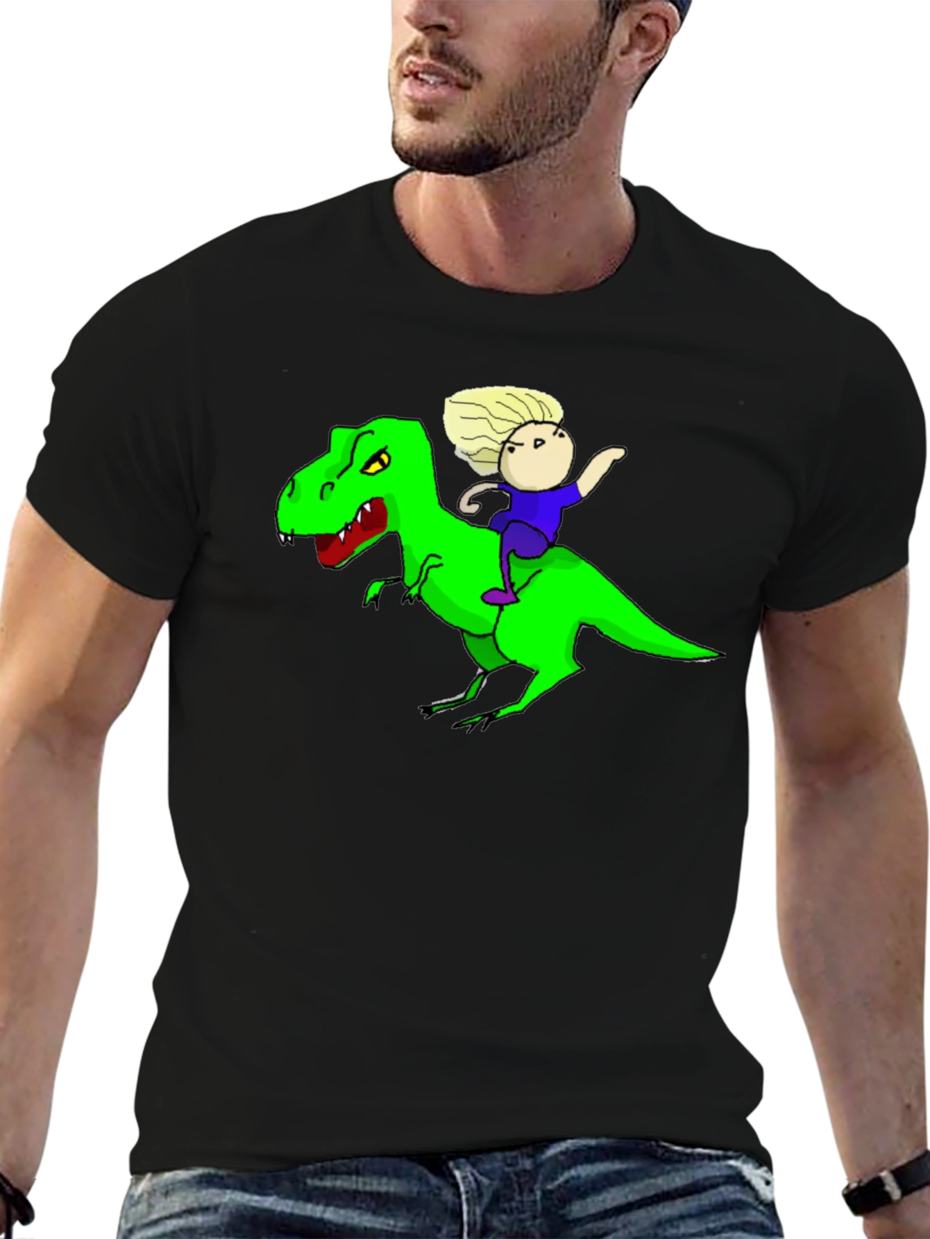 Black Dino Rider Graphic Tee - Black Cotton T-Shirt view 6