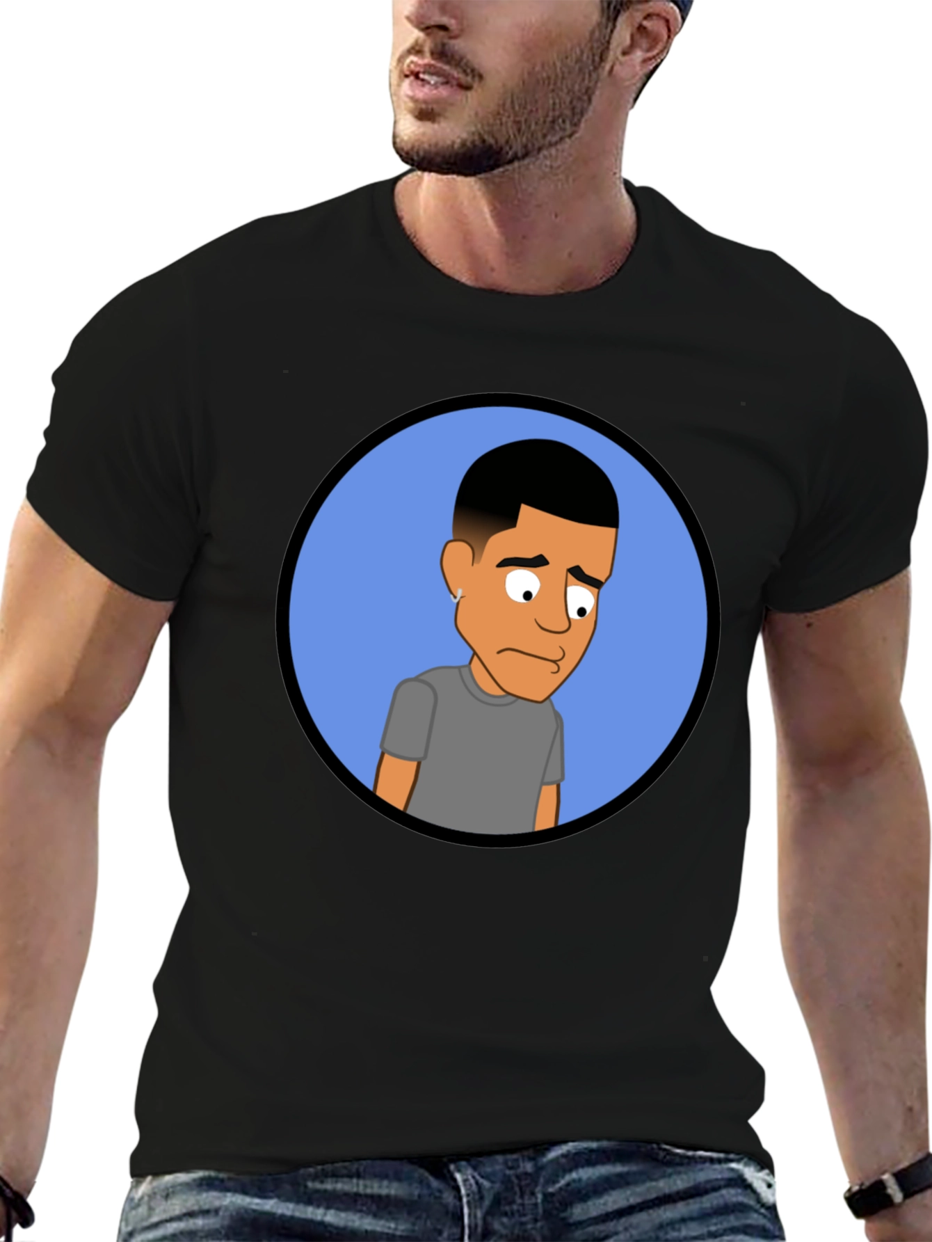 Black Cartoon Portrait Black Tee view 6