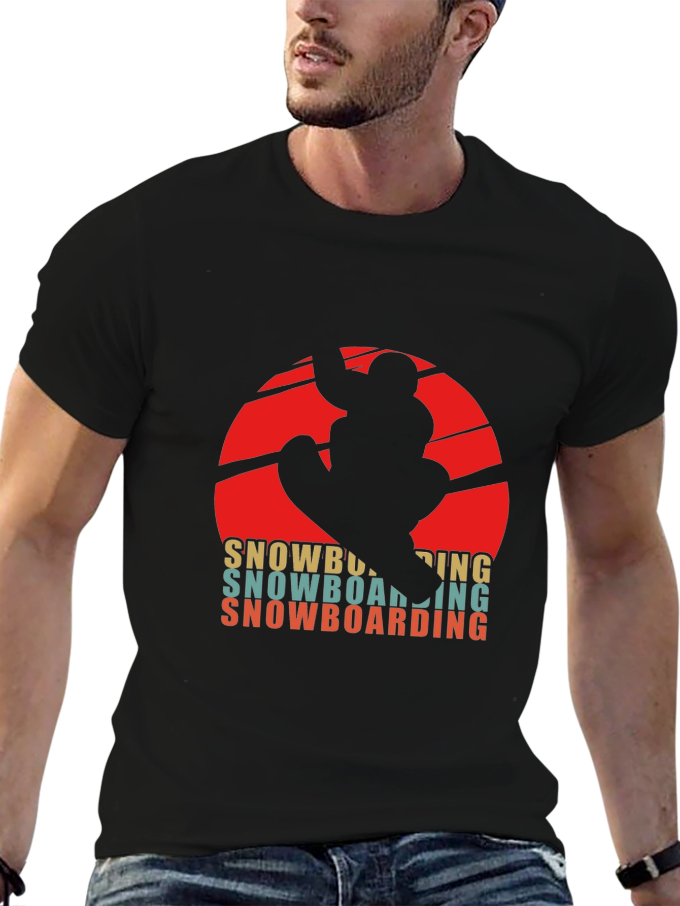 Black Retro Snowboarding T-Shirt - Winter Sports Graphic Tee view 6
