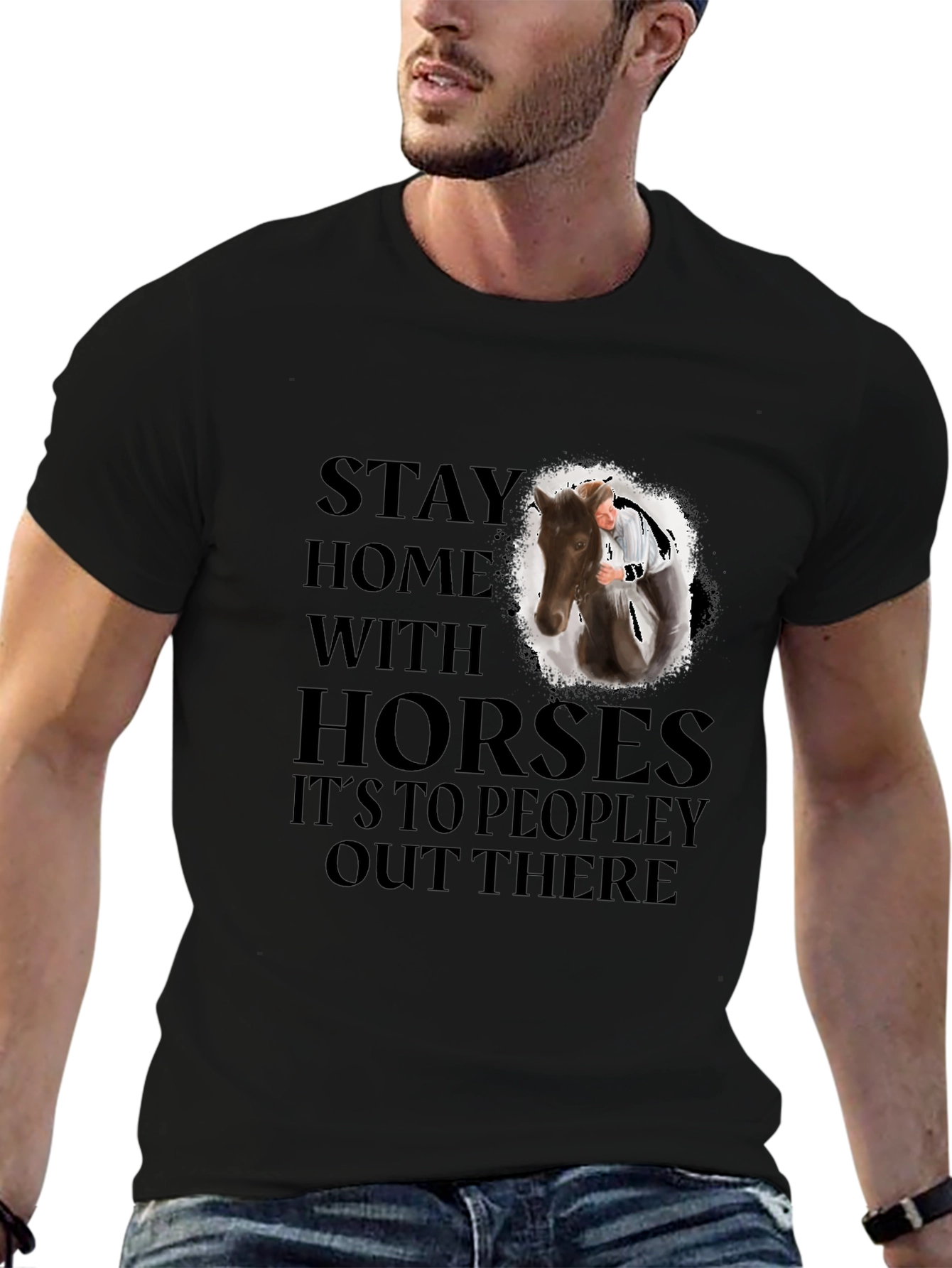 Black Stay Home With Horses Graphic Tee view 6