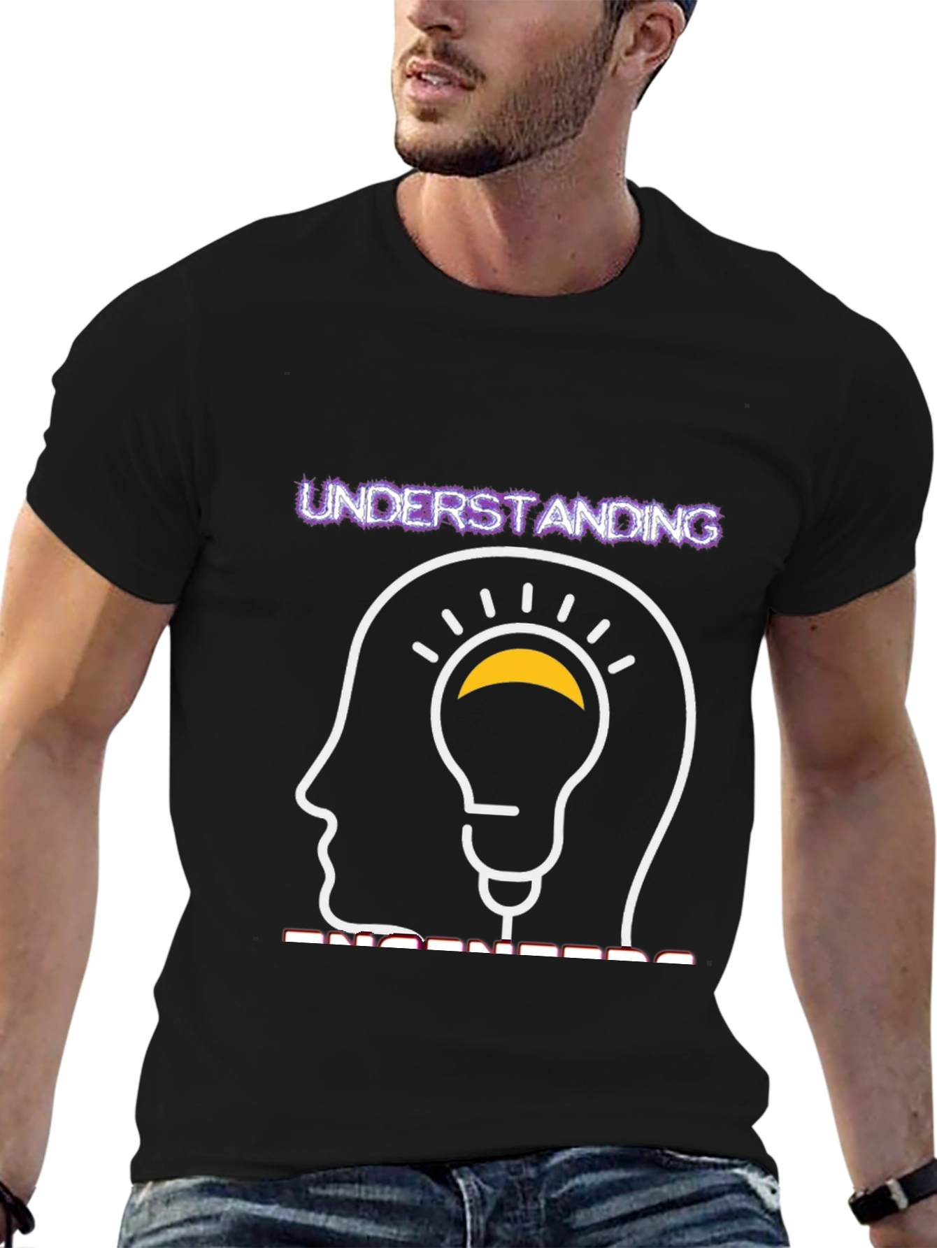 Black Understanding Engineers T-Shirt - Brain Lightbulb view 6