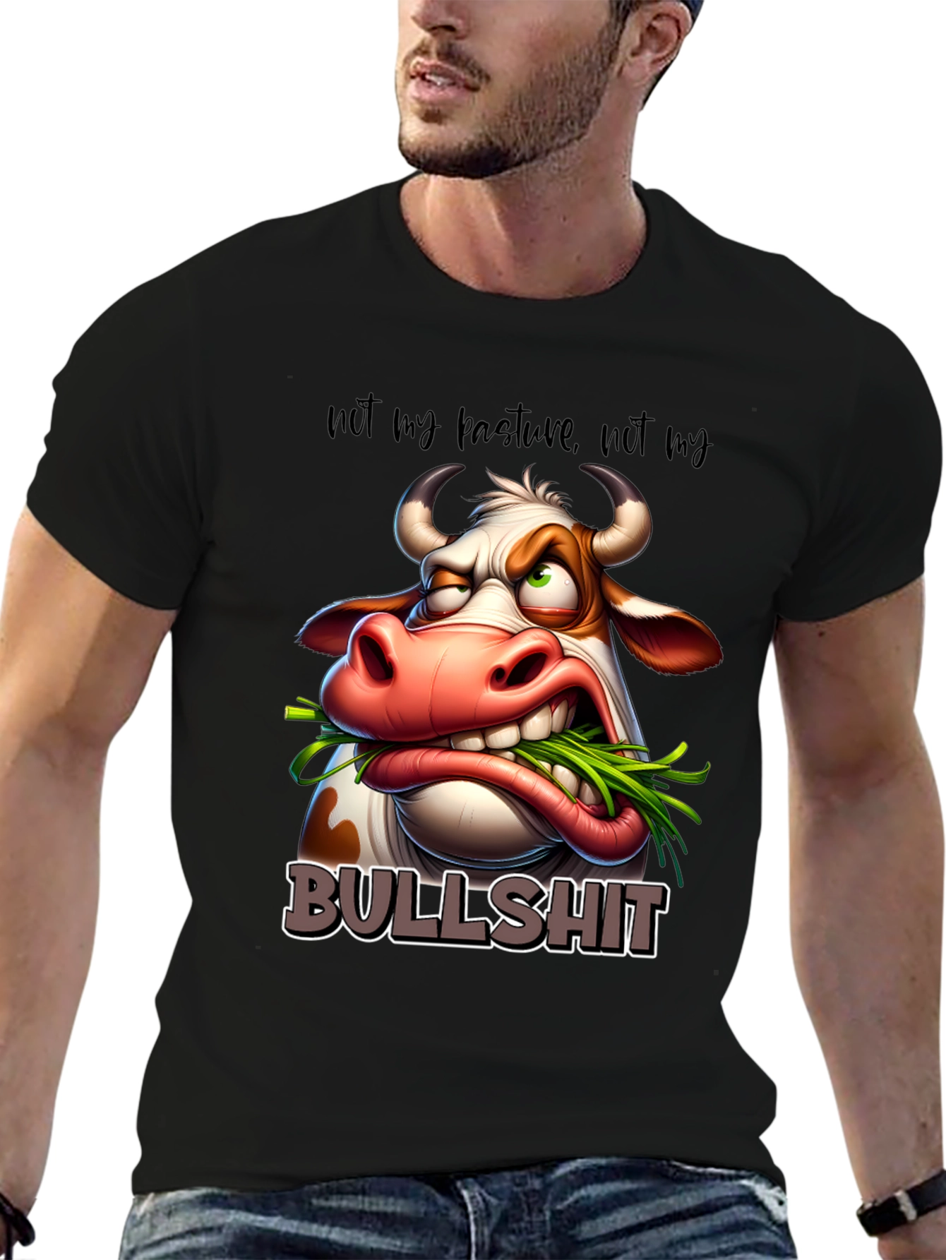 Black Funny Cow Graphic T-Shirt - Not My Pasture view 6