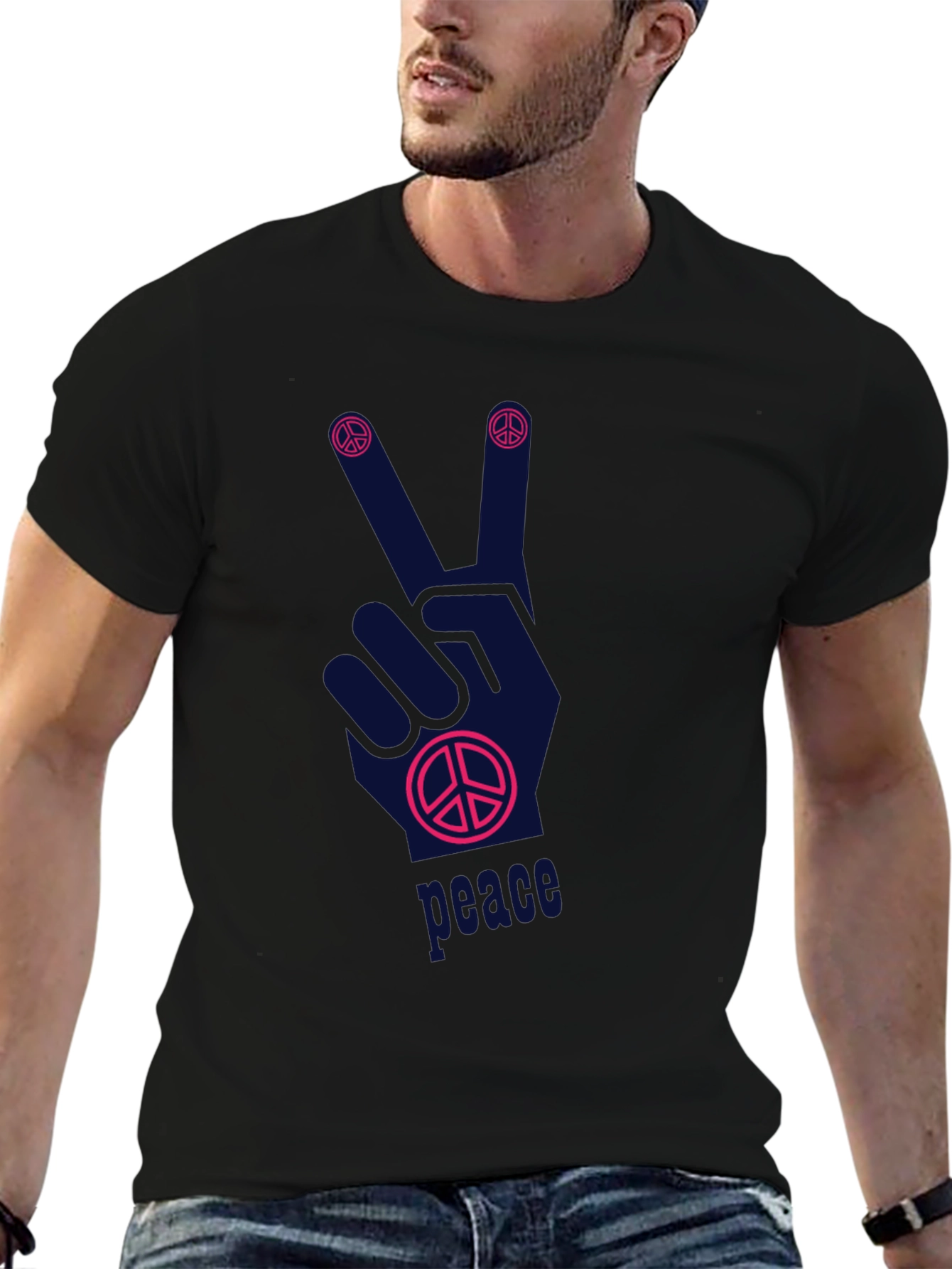 Black Peace Sign Graphic T-Shirt - Relaxed Fit view 6