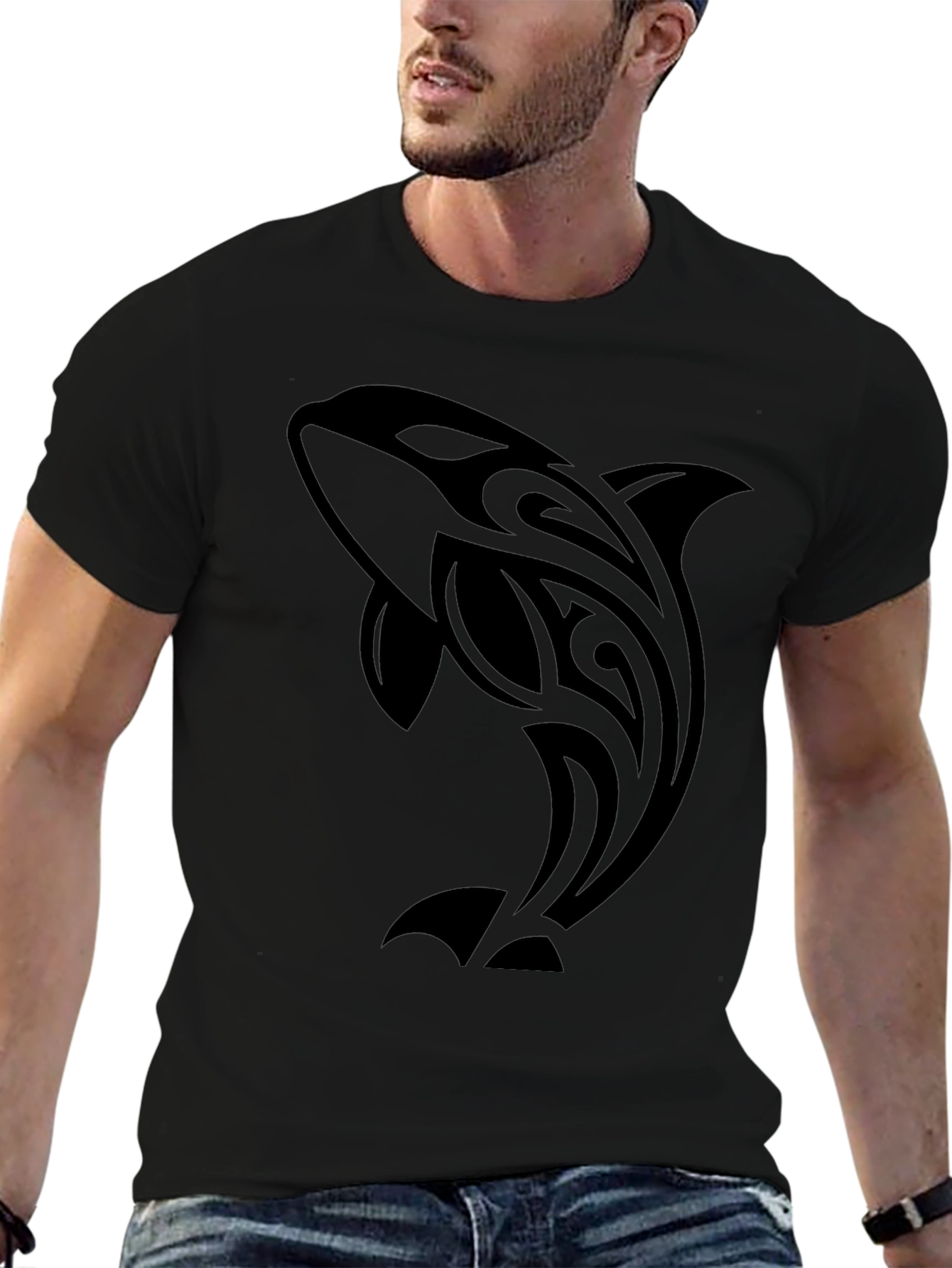 Black Tribal Orca Graphic T-Shirt view 6