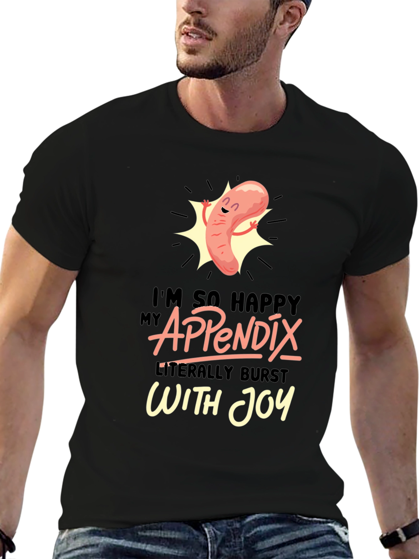 Black Funny Appendix Burst With Joy Graphic T-Shirt view 6