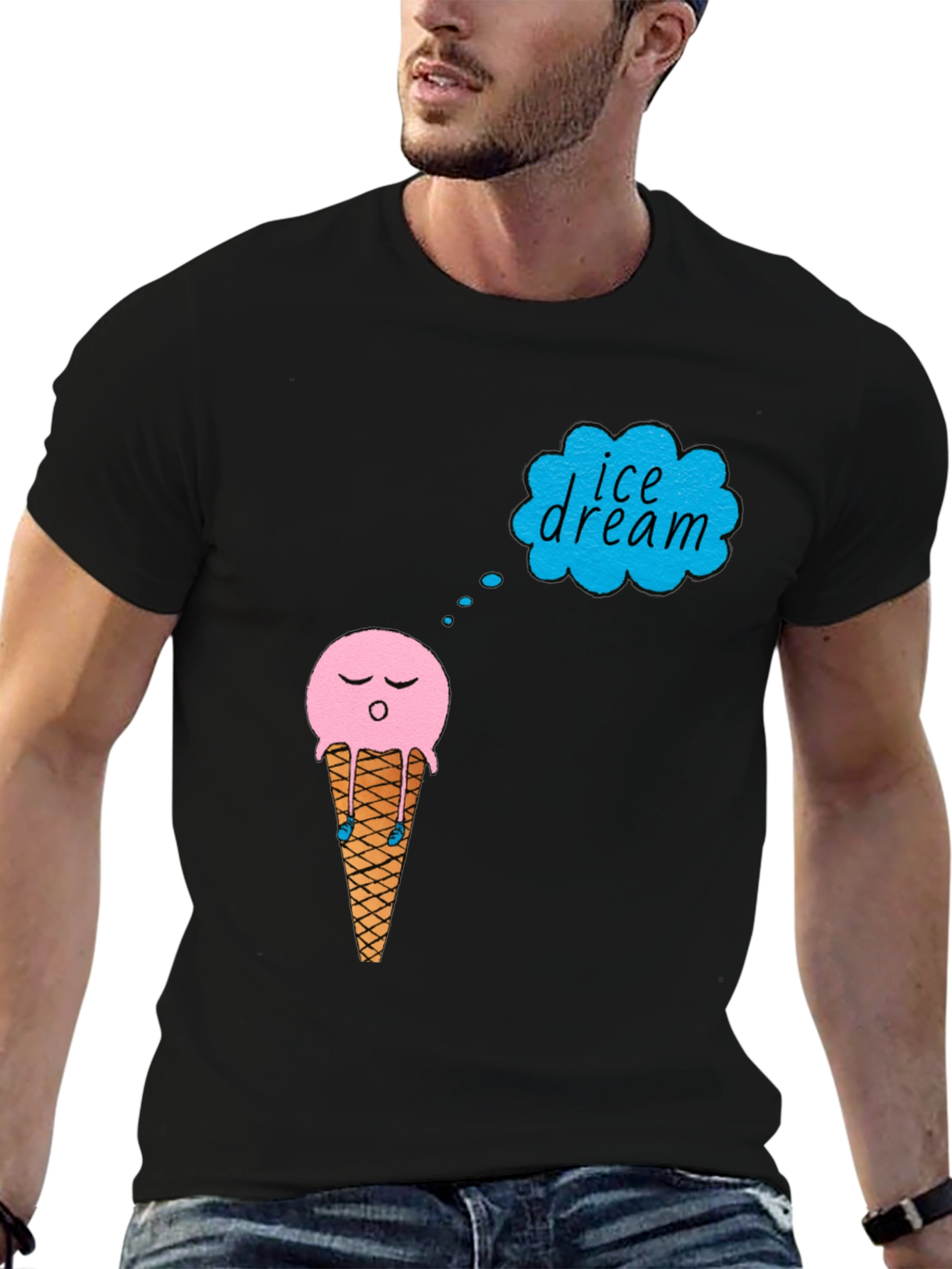 Black Ice Cream Dream T-Shirt - Black Cotton Tee view 6