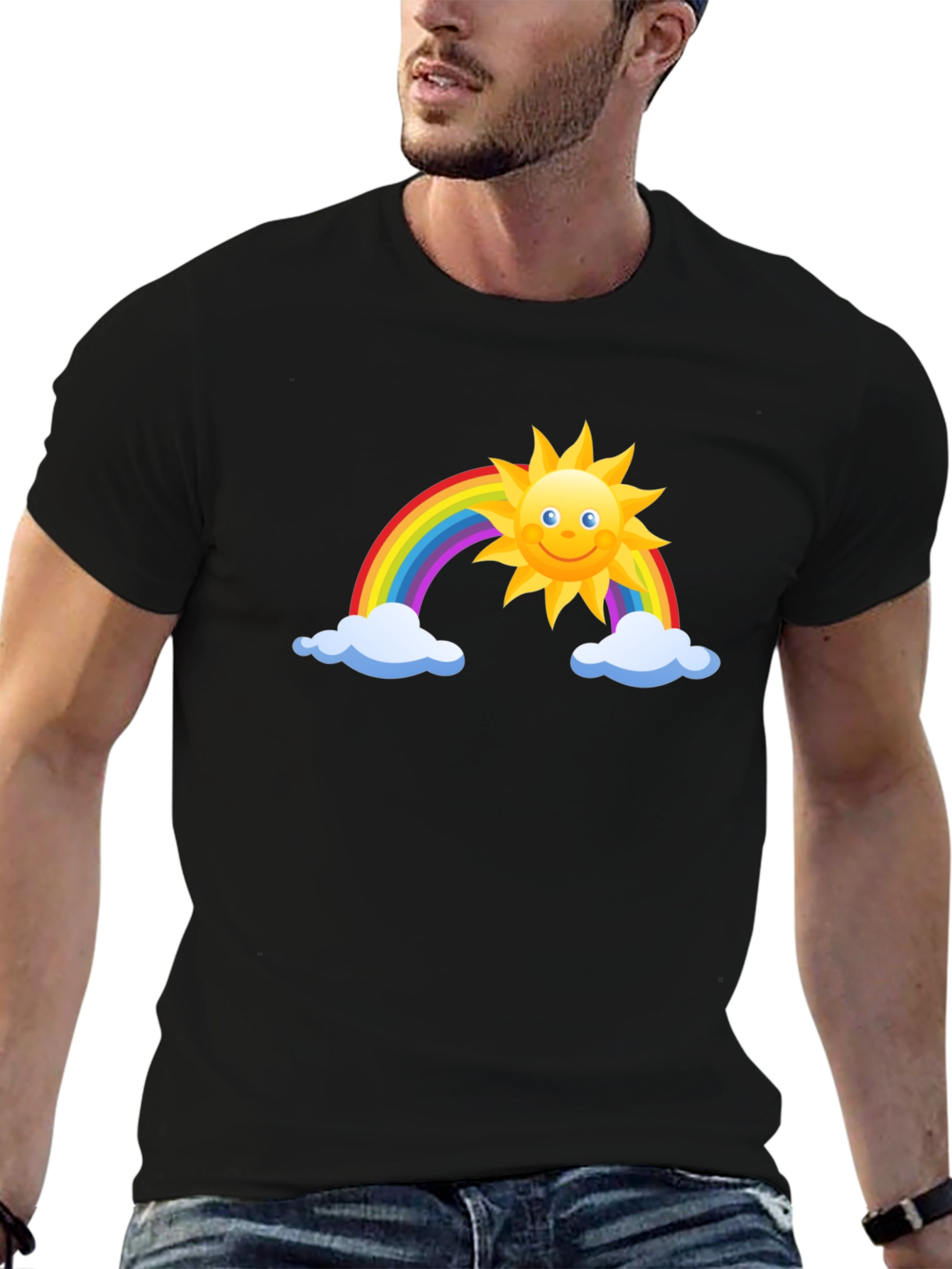 Black Rainbow Sun Graphic Black Tee view 6