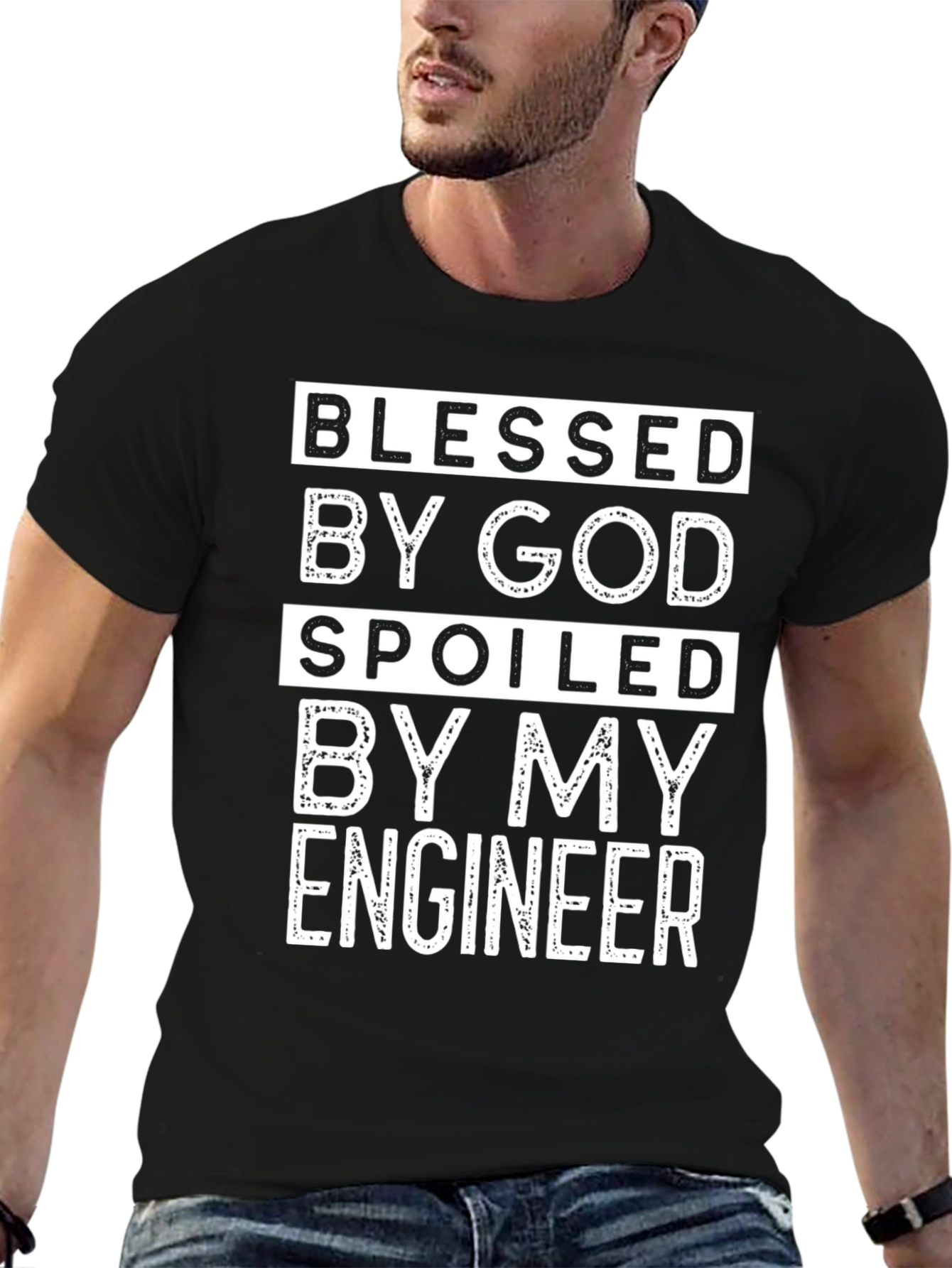 Black Blessed By God Spoiled By My Engineer T-Shirt view 6
