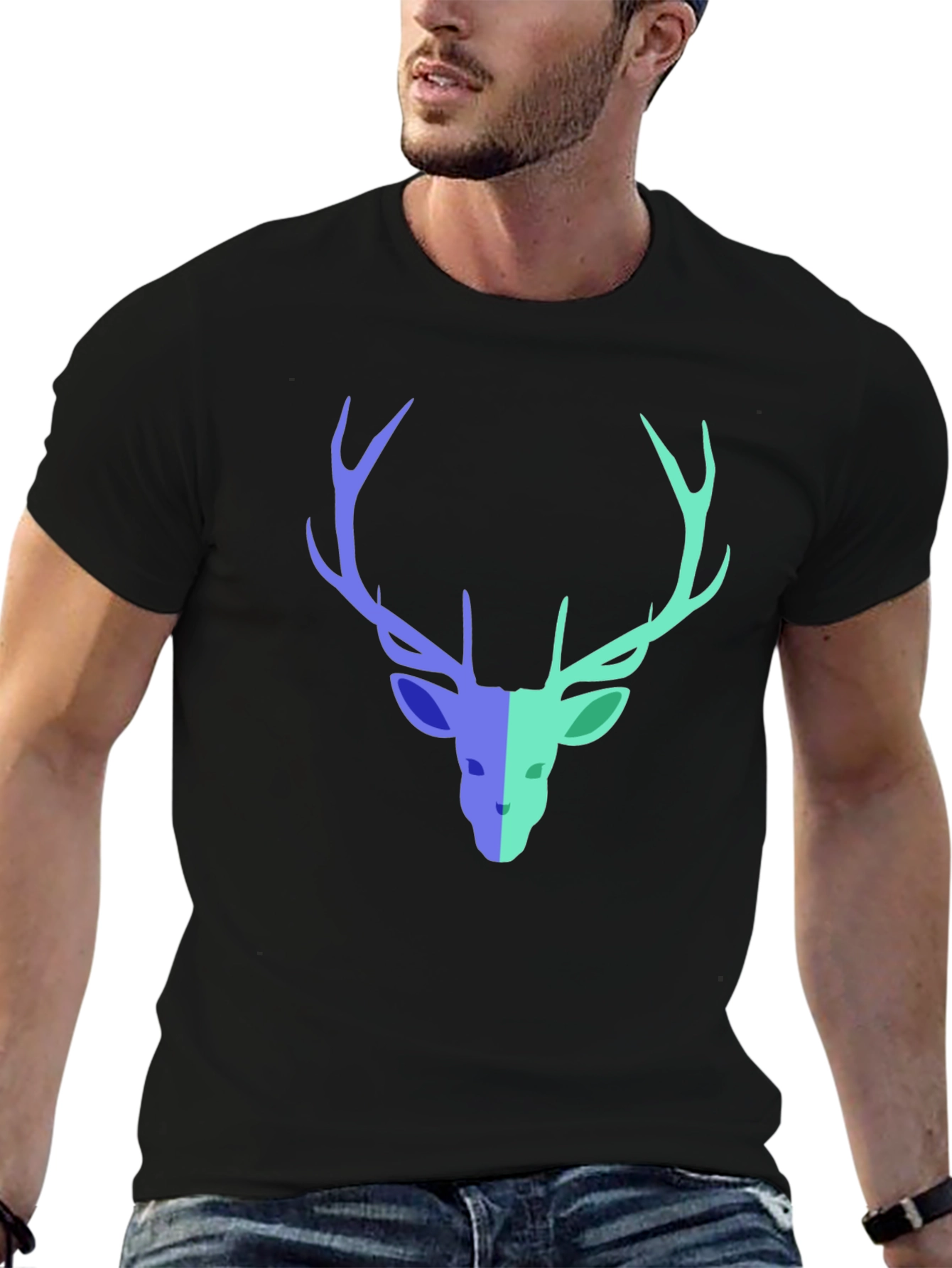 Black Stag Graphic Tee - Modern Deer Design Black T-Shirt view 6