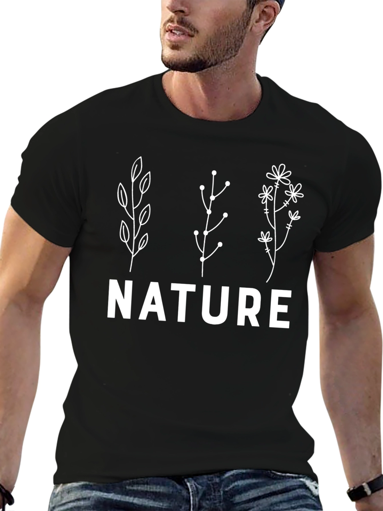 Black Nature Inspired Graphic T-Shirt - Black view 6