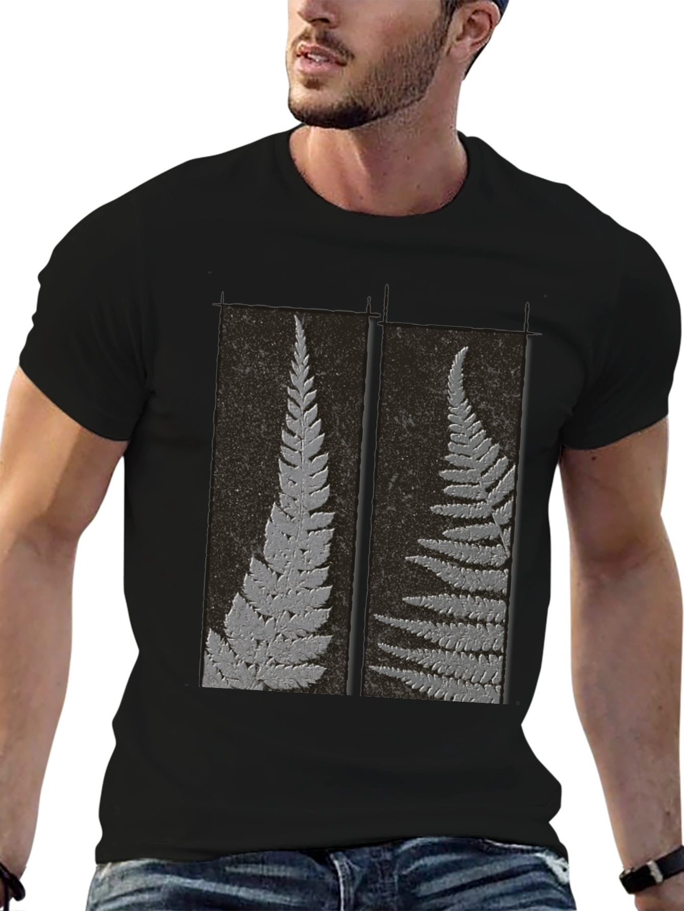 Black Fern Fossil Print Tee - Black Cotton Blend view 6