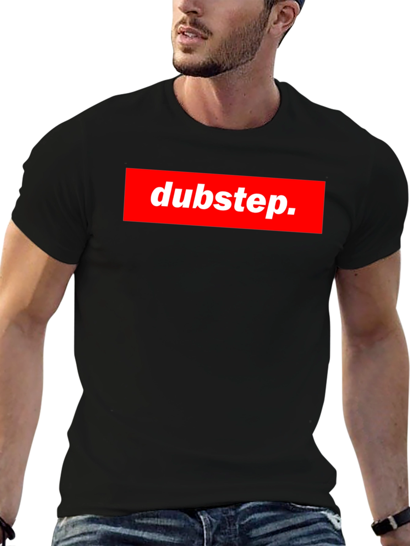 Black Dubstep Graphic Tee - Black Crew Neck T-Shirt view 6