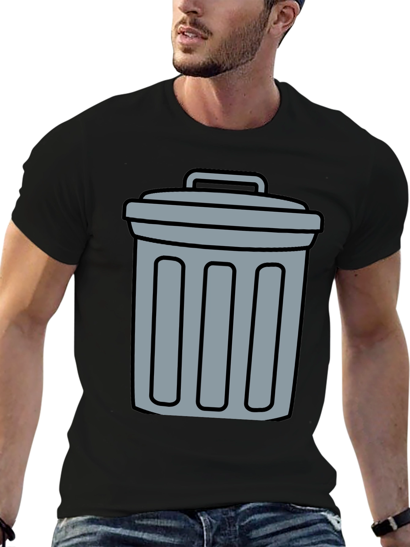 Black Funny Trash Can Graphic Tee - Black Cotton T-Shirt view 6