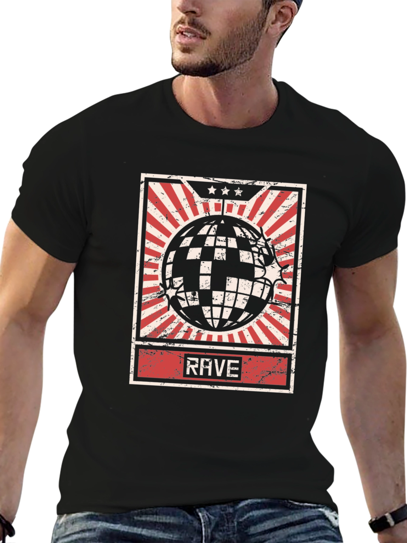 Black Rave Retro Disco Ball T-Shirt view 6