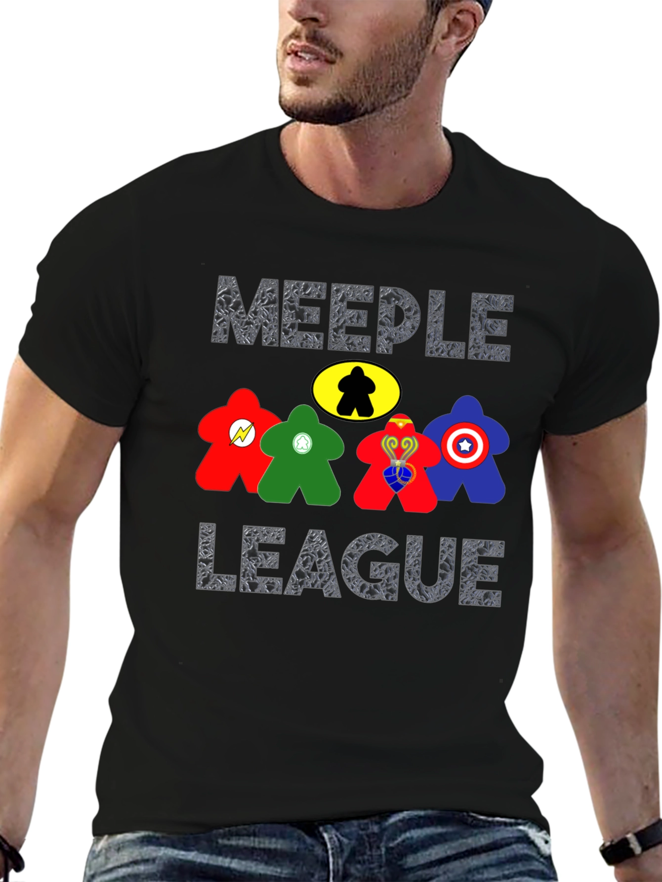 Black Meeple League T-Shirt - Board Game Geek Apparel view 6