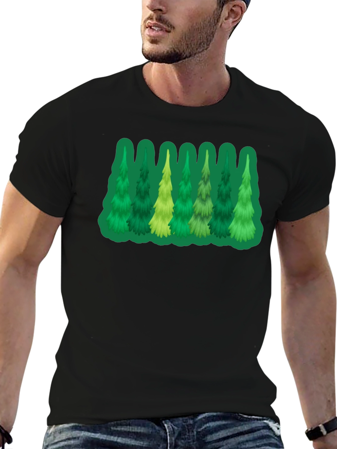 Black Evergreen Tree Graphic Black Tee view 6