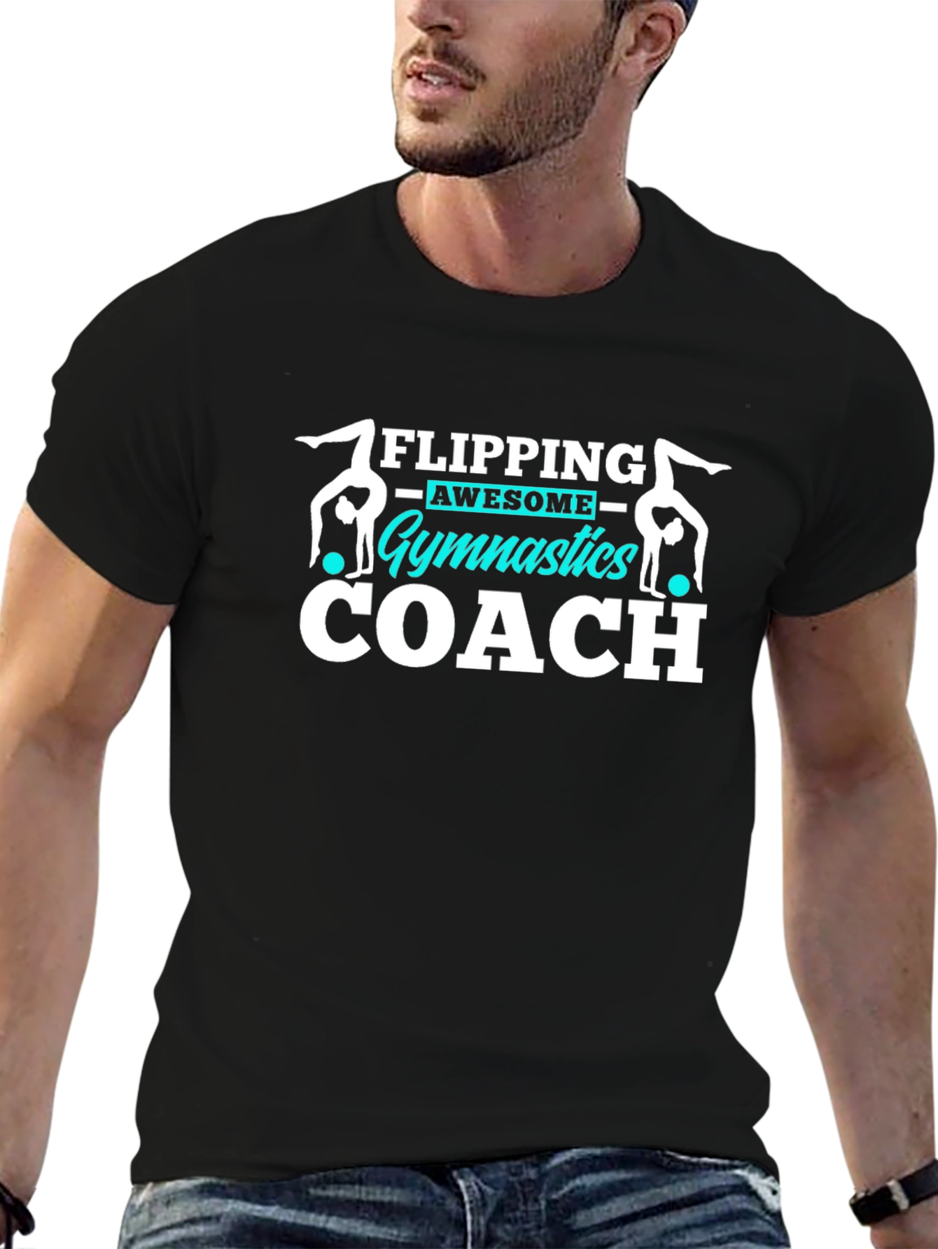 Black Gymnastics Coach T-Shirt, Flipping Awesome Gift view 6