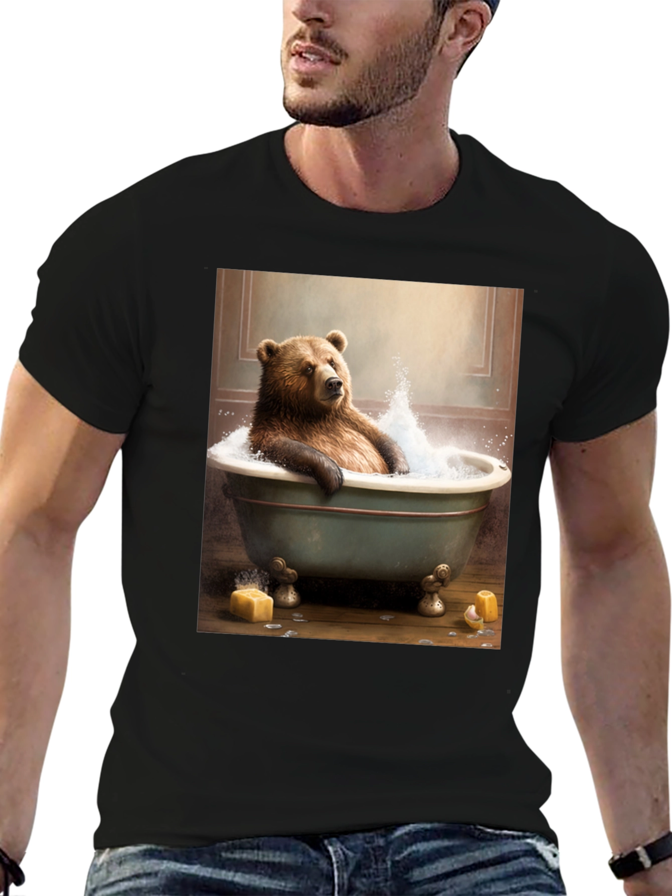 Black Bear in Tub T-Shirt - Humorous Animal Graphic Tee view 6