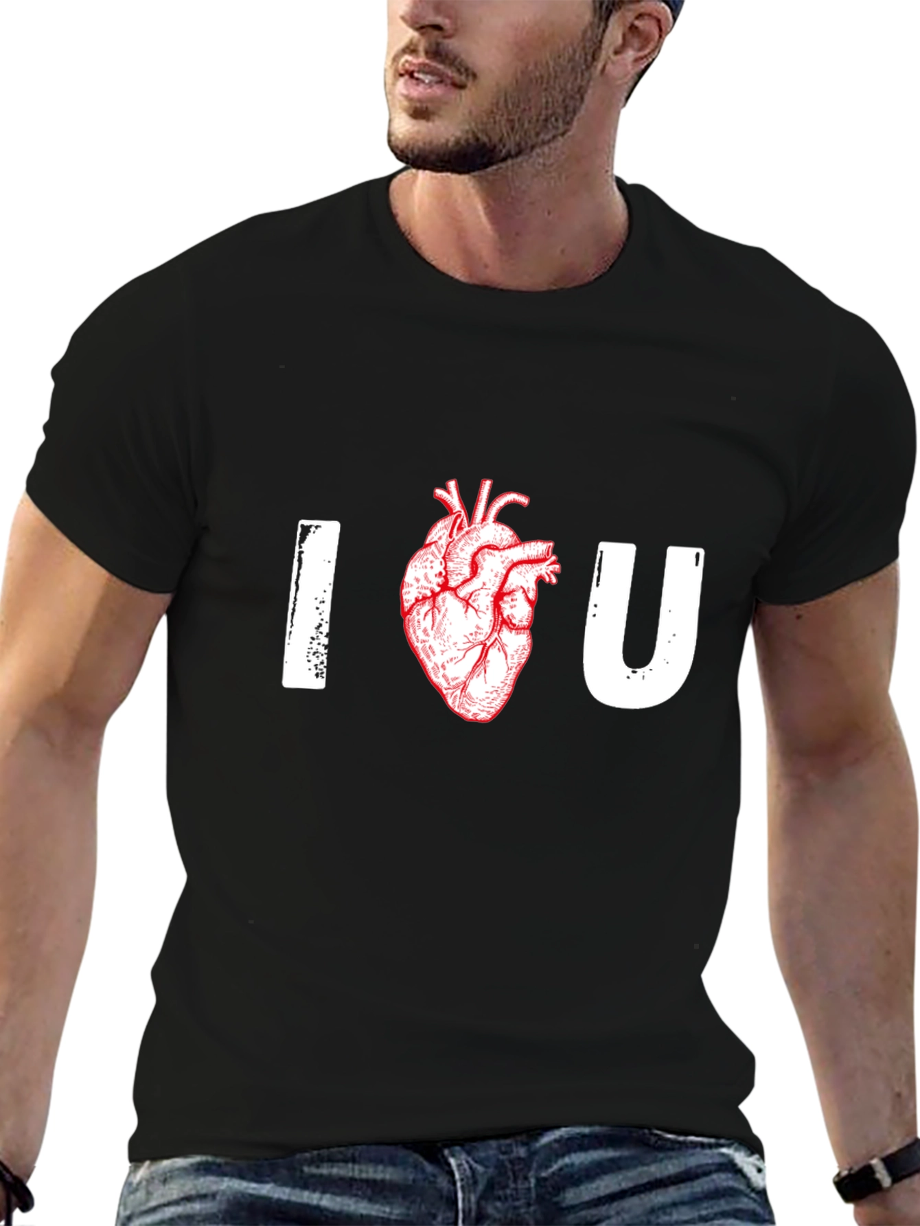 Black I Heart U Graphic Tee - Anatomical Heart T-Shirt view 6