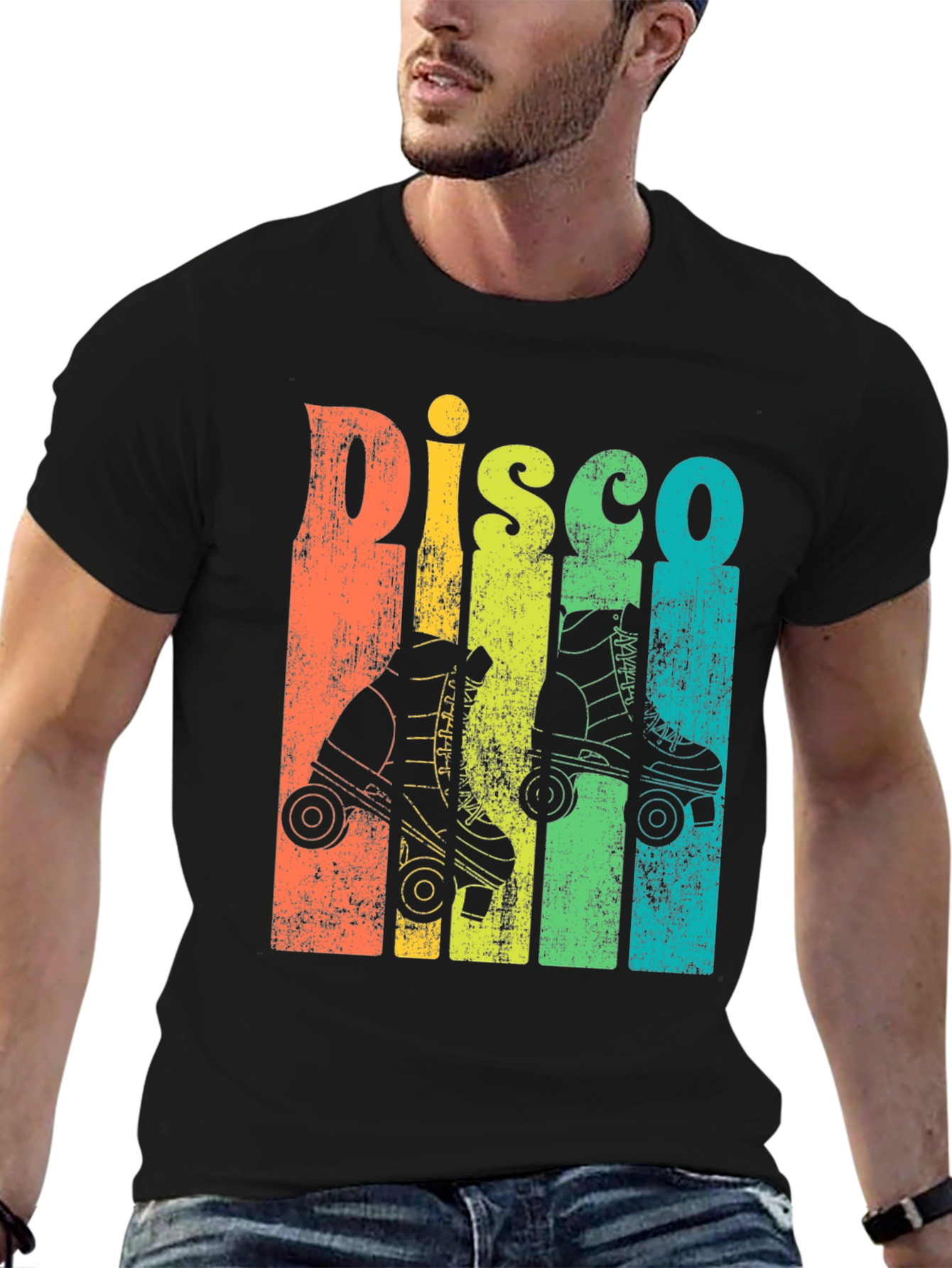 Black Retro Disco Roller Skate T-Shirt - Vintage Style view 6