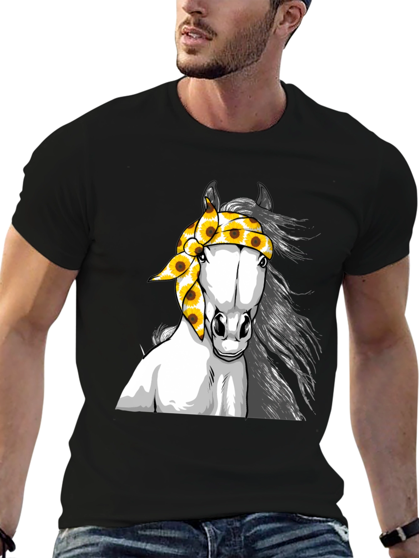 Black Horse Sunflower Bandana Graphic Tee view 6