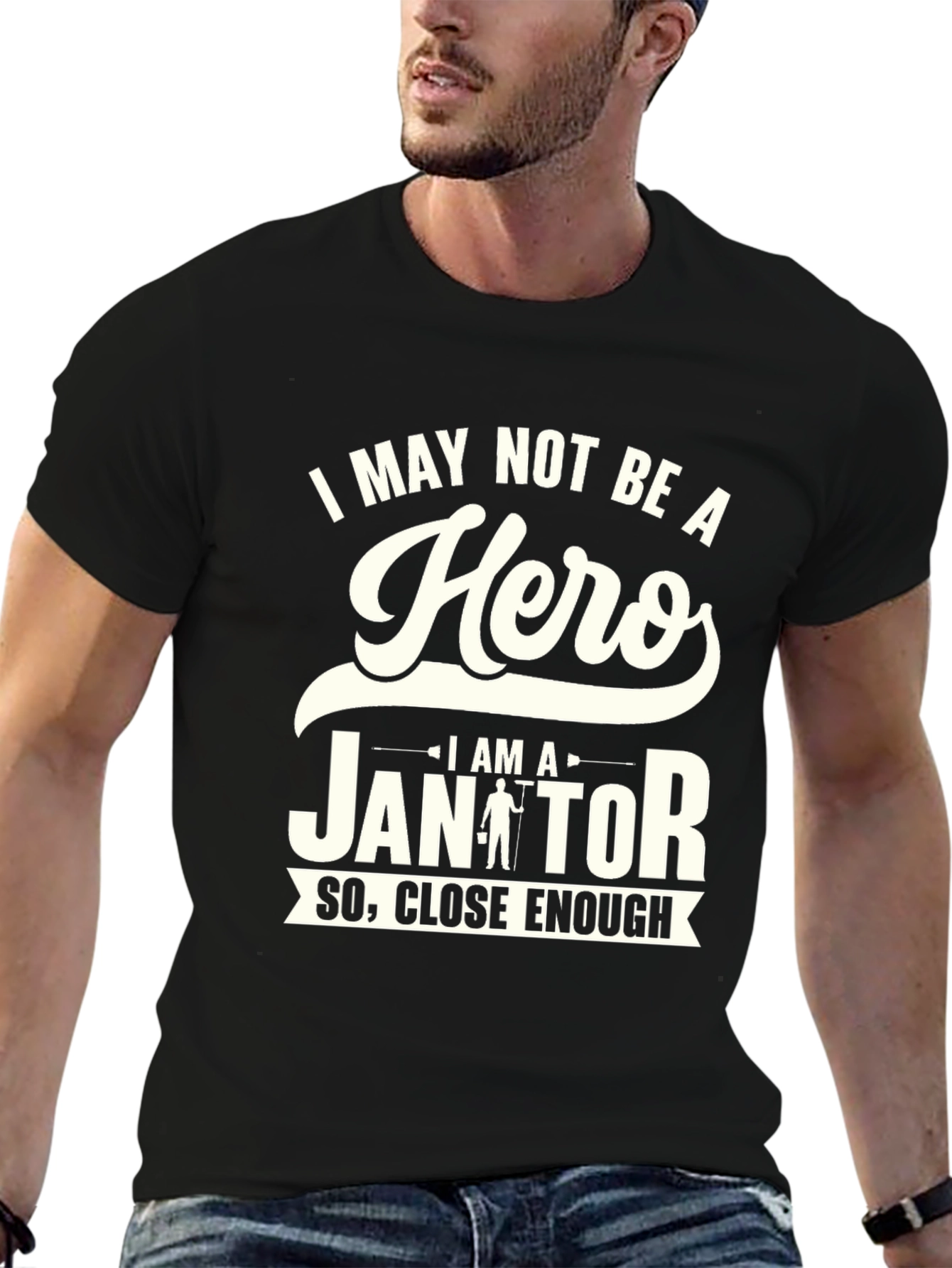 Black Funny Janitor Hero T-Shirt - Essential Worker Tee view 6