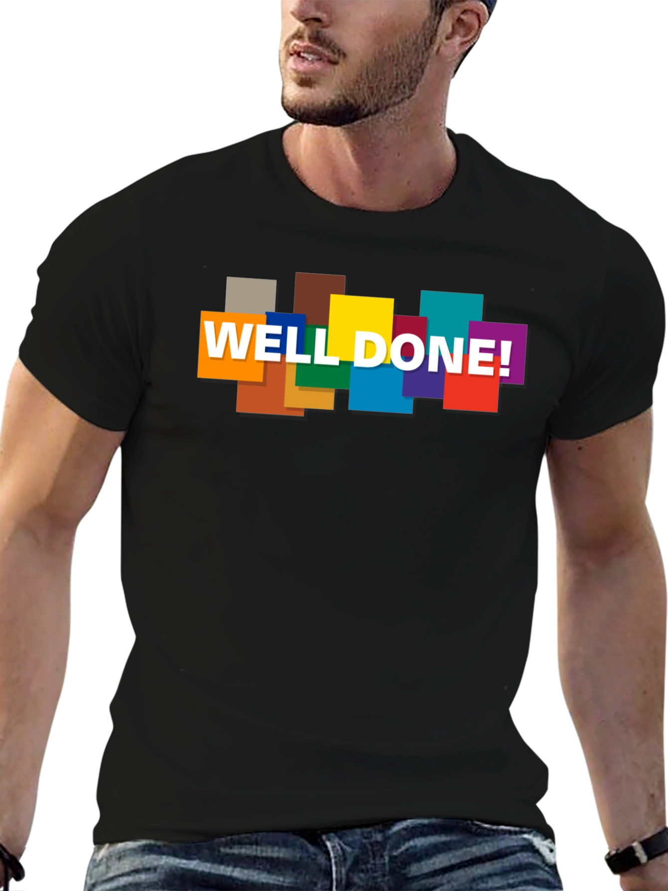 Black Well Done! Graphic Print Crew Neck T-Shirt view 6