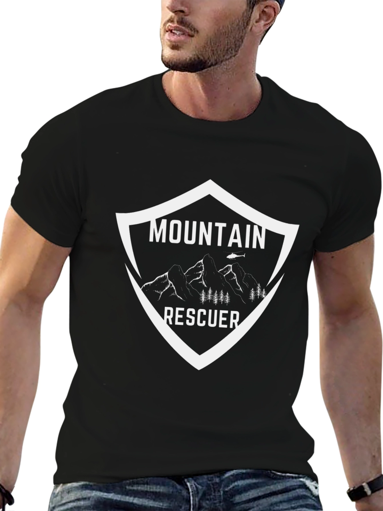 Black Mountain Rescuer Graphic Tee - Black Cotton T-Shirt view 6