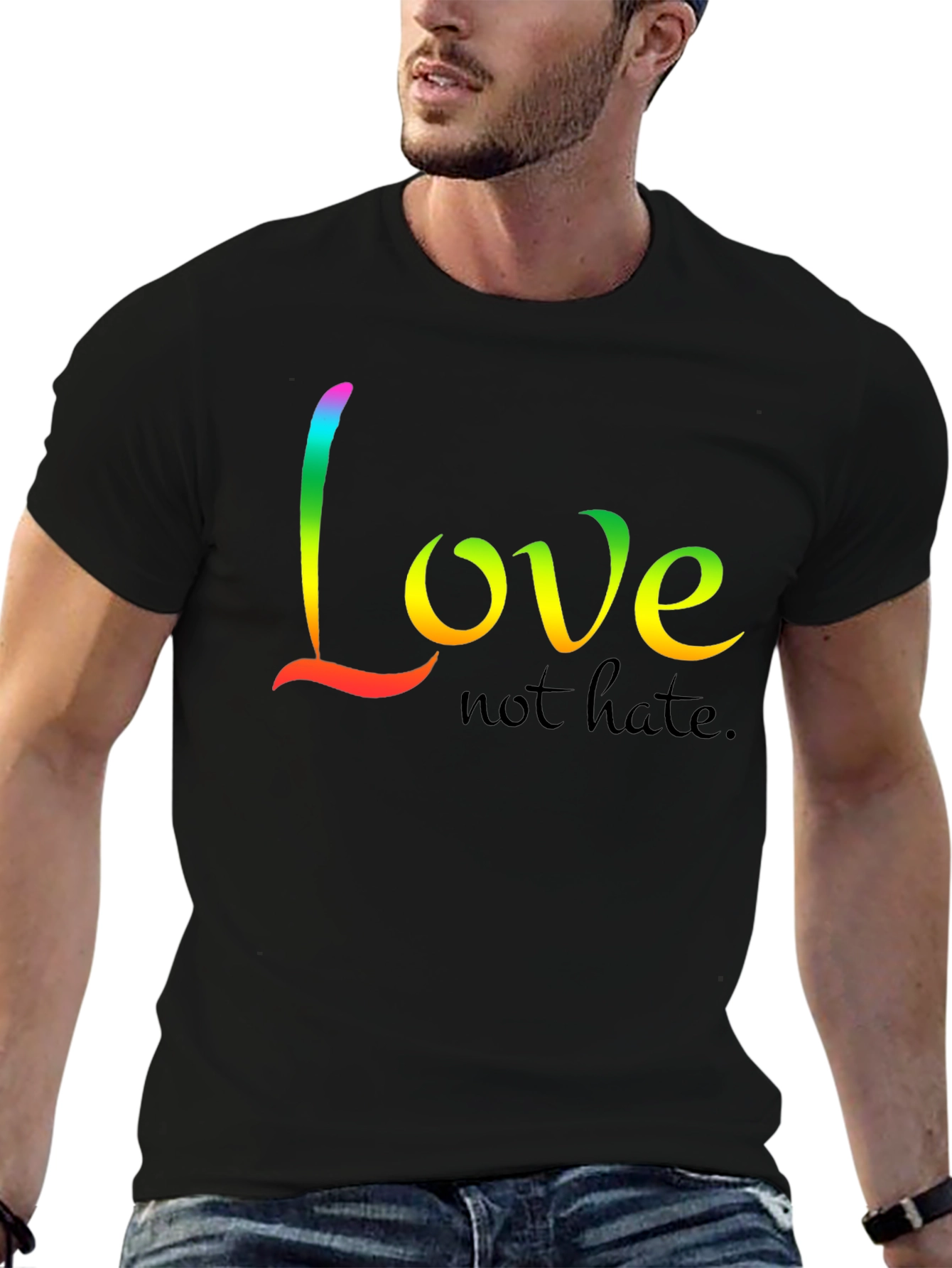 Black Love Not Hate T-Shirt - Rainbow Graphic Tee view 6