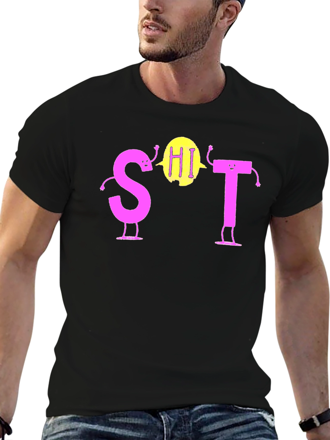 Black Funny S-HI-T T-Shirt Novelty Graphic Tee view 6
