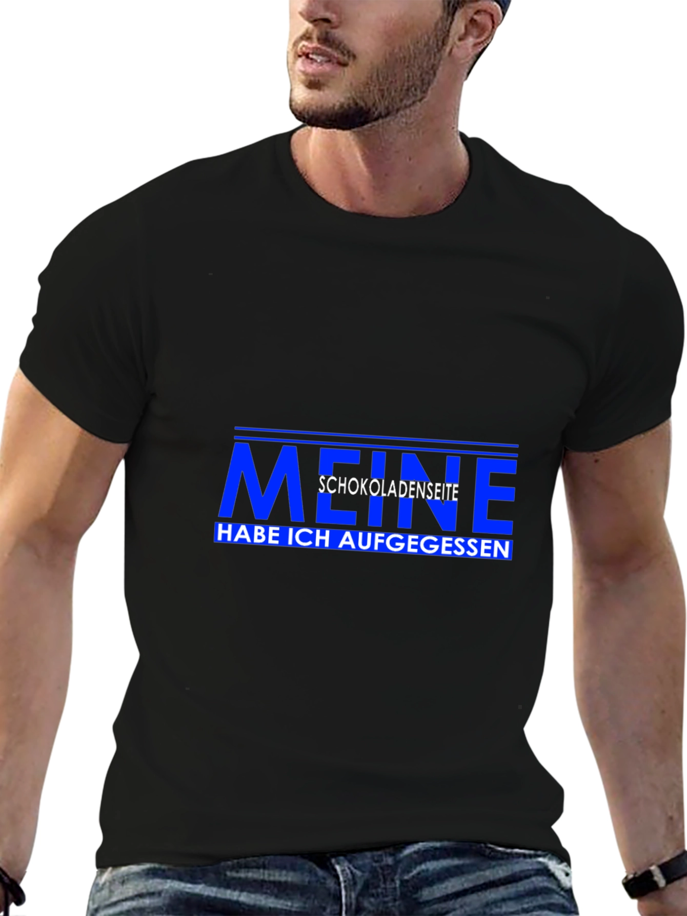 Men's Black T-Shirt with German "Meine Schokoladenseite" Graphic - 6