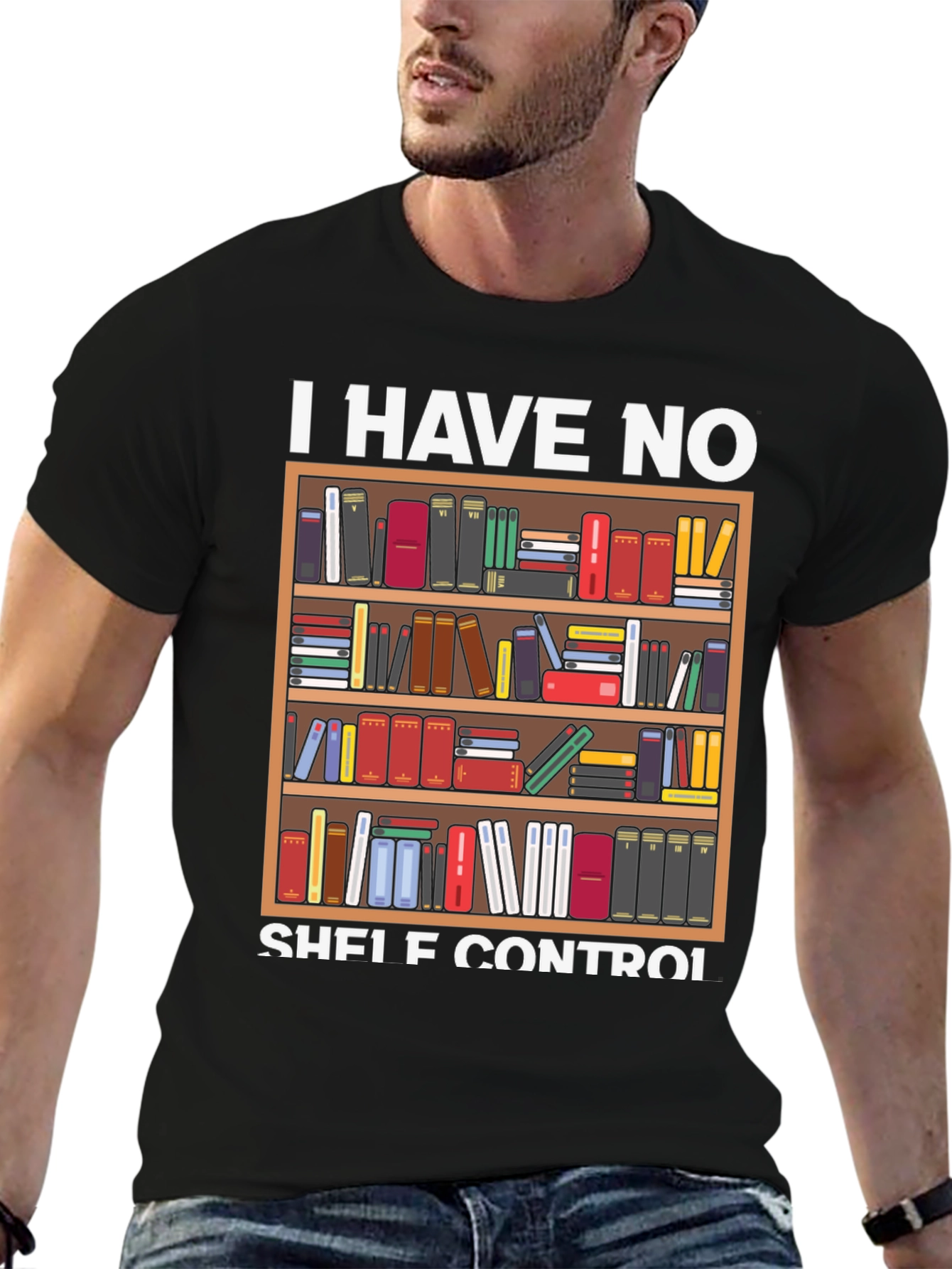 Black I Have No Shelf Control Book Lover T-Shirt view 6