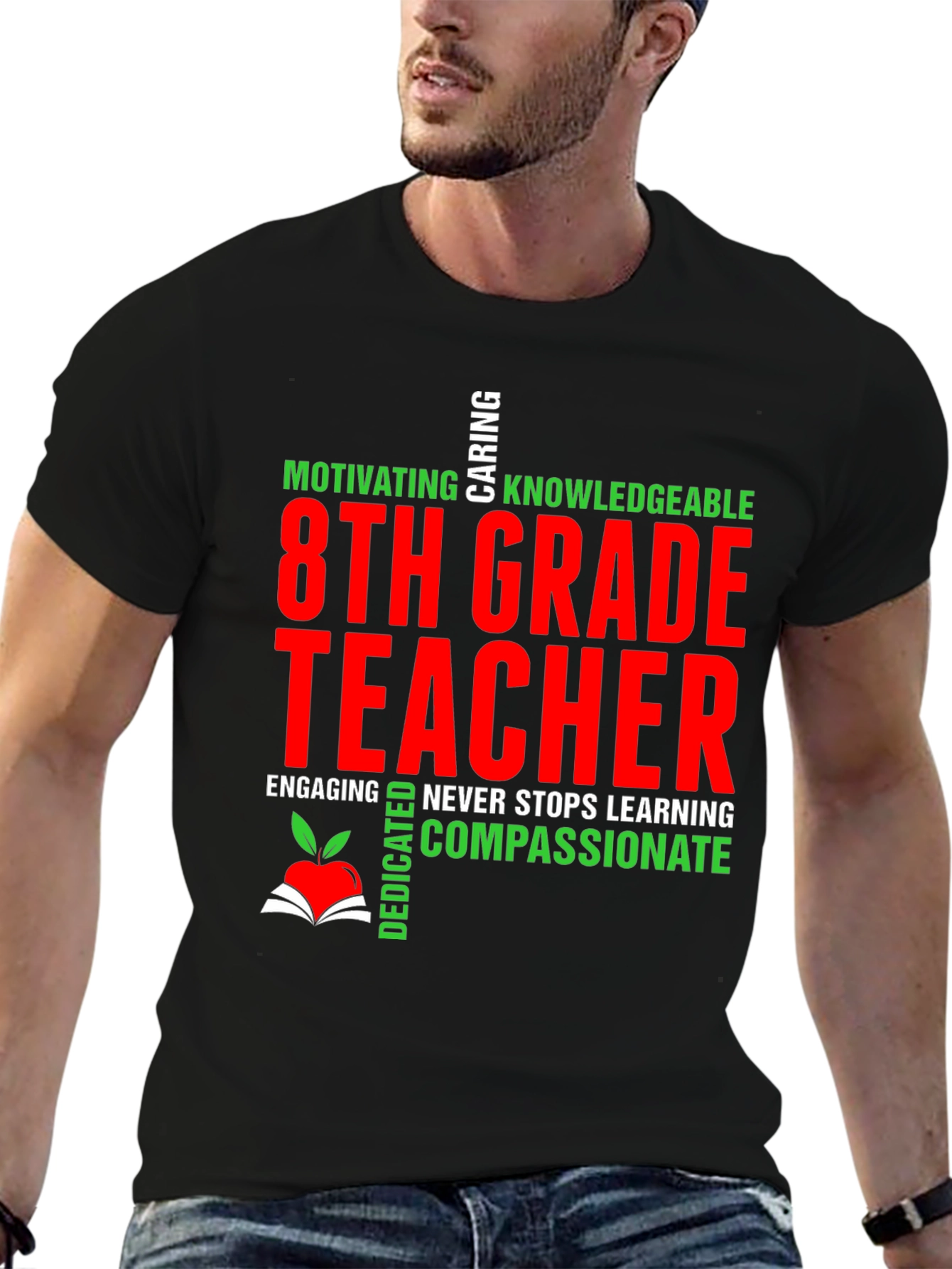 Black 8th Grade Teacher Graphic T-Shirt view 6
