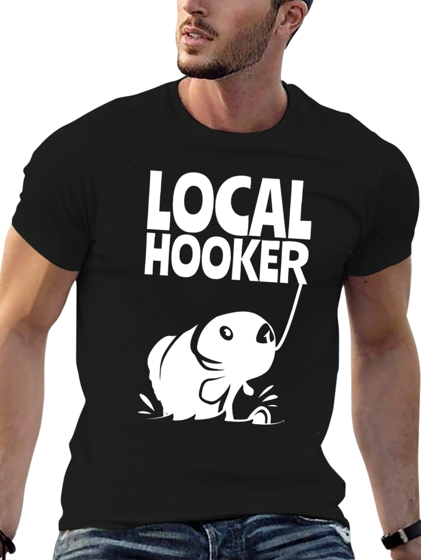 Black Local Hooker Black Cotton T-Shirt for Fishing Enthusiasts view 6