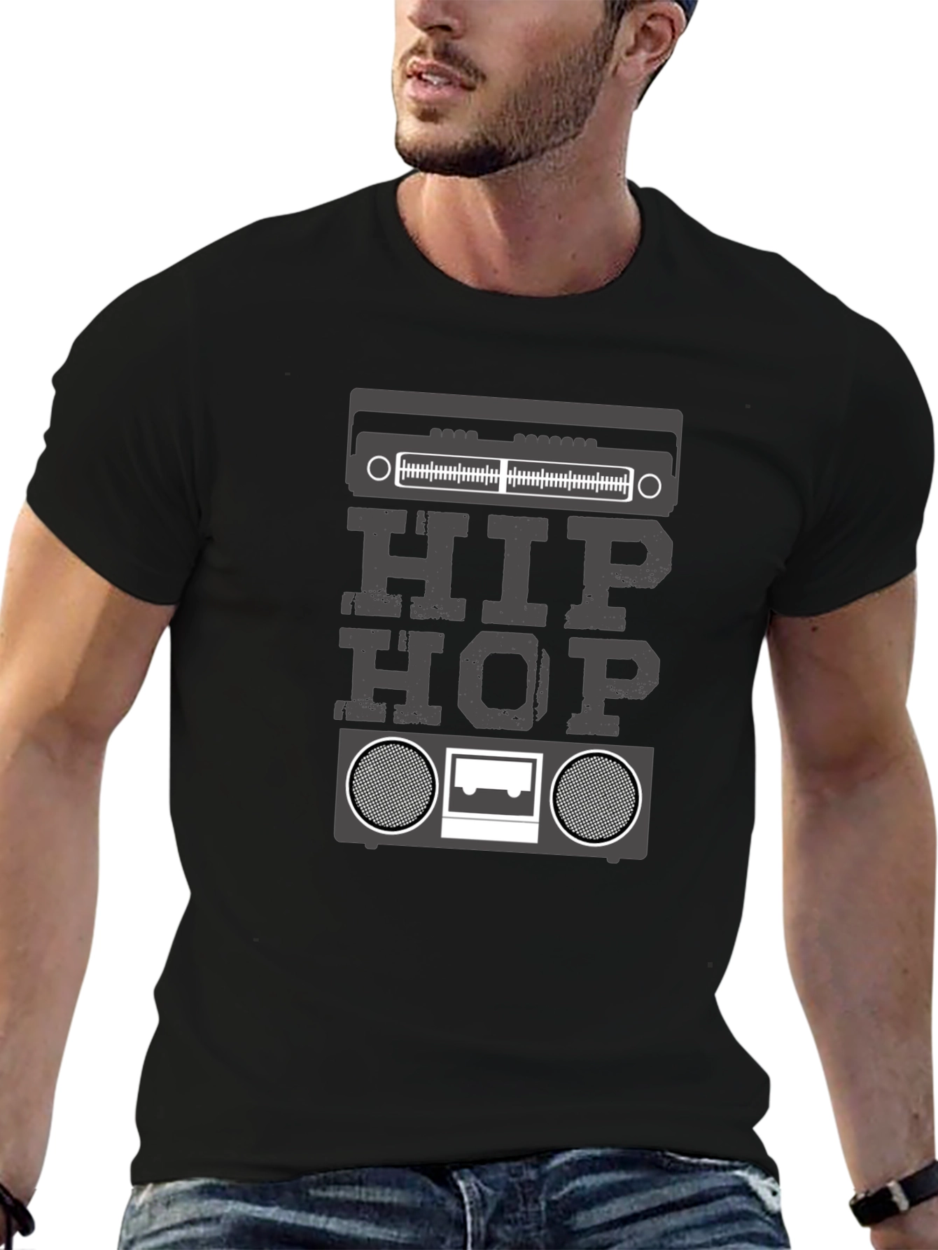 Black Hip Hop Boombox Graphic T-Shirt - Black view 6