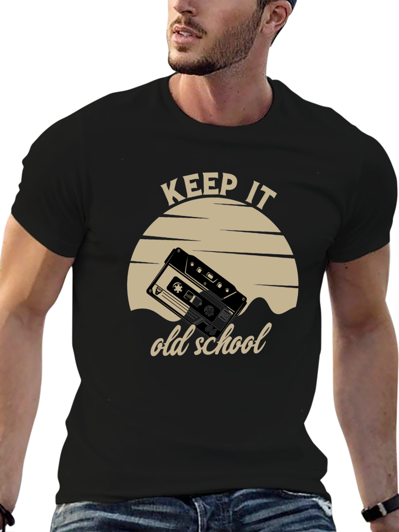 Black Keep It Old School Cassette Tape T-Shirt view 6