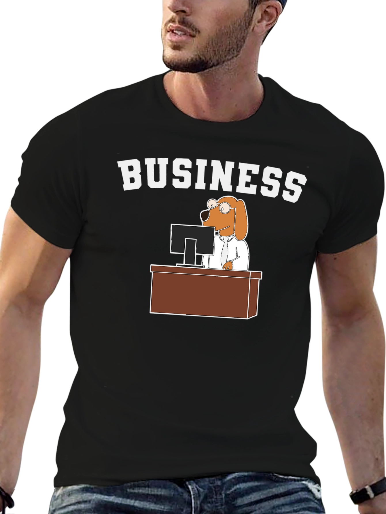 Black Business Dog T-Shirt - Funny Cartoon Tee view 6