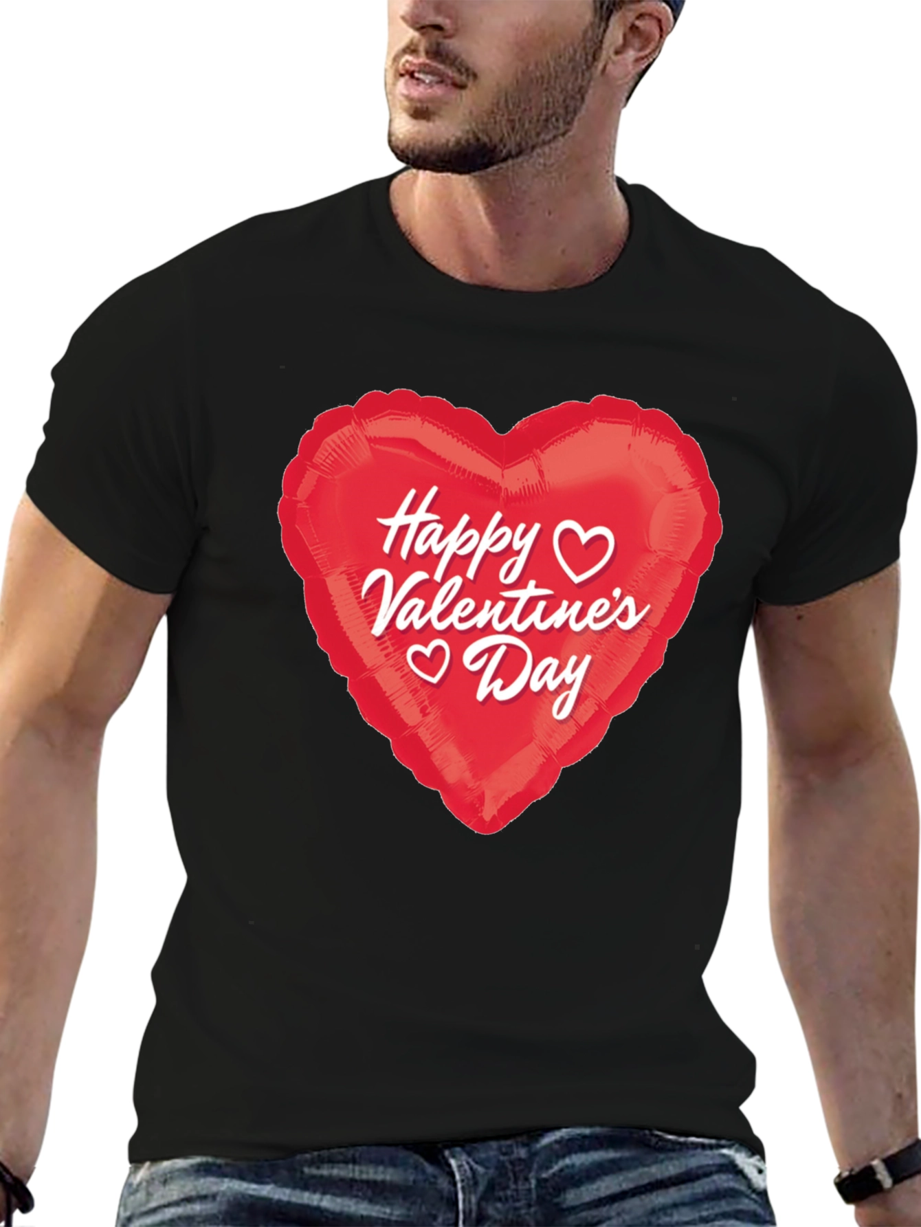 Black Happy Valentine's Day Heart Graphic T-Shirt view 6