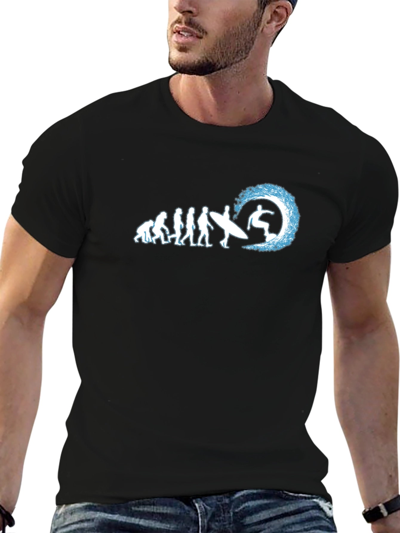 Black Evolution of Surfing Graphic T-Shirt view 6