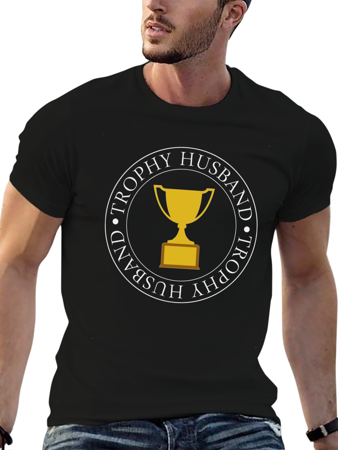 Black Trophy Husband Graphic Tee - Black Crew Neck view 6
