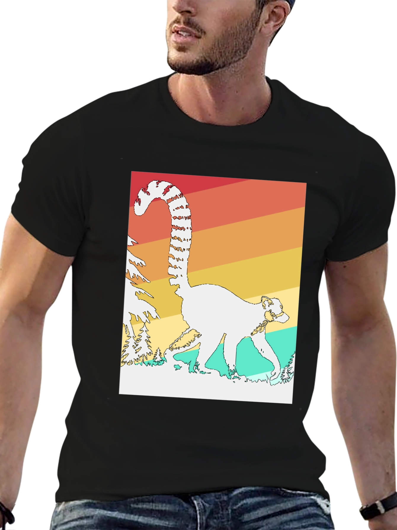 Black Retro Lemur Graphic T-Shirt view 6
