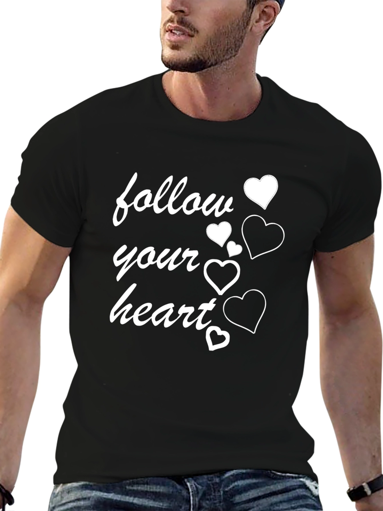 Black Follow Your Heart Graphic T-Shirt - Stylish Black Tee view 6