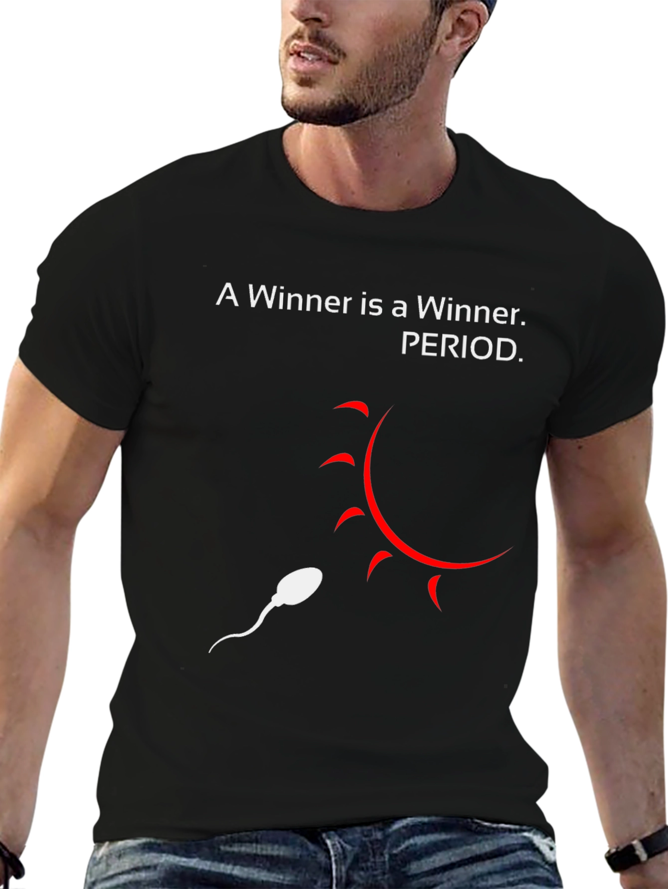 Black Winner Sperm Graphic Tee - Black Crew Neck T-Shirt view 6