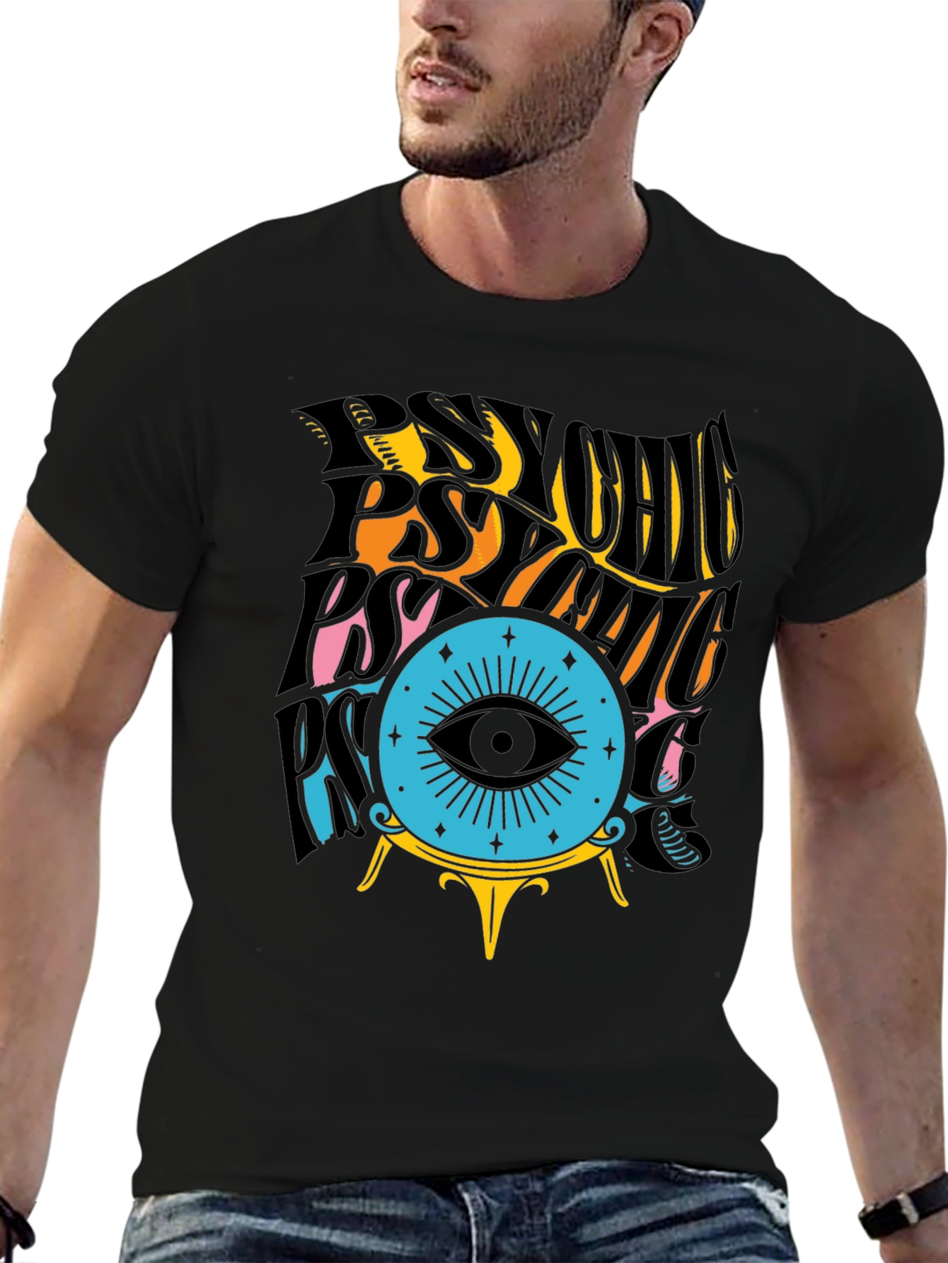Black Psychic Eye T-Shirt - Black Cotton Tee view 6