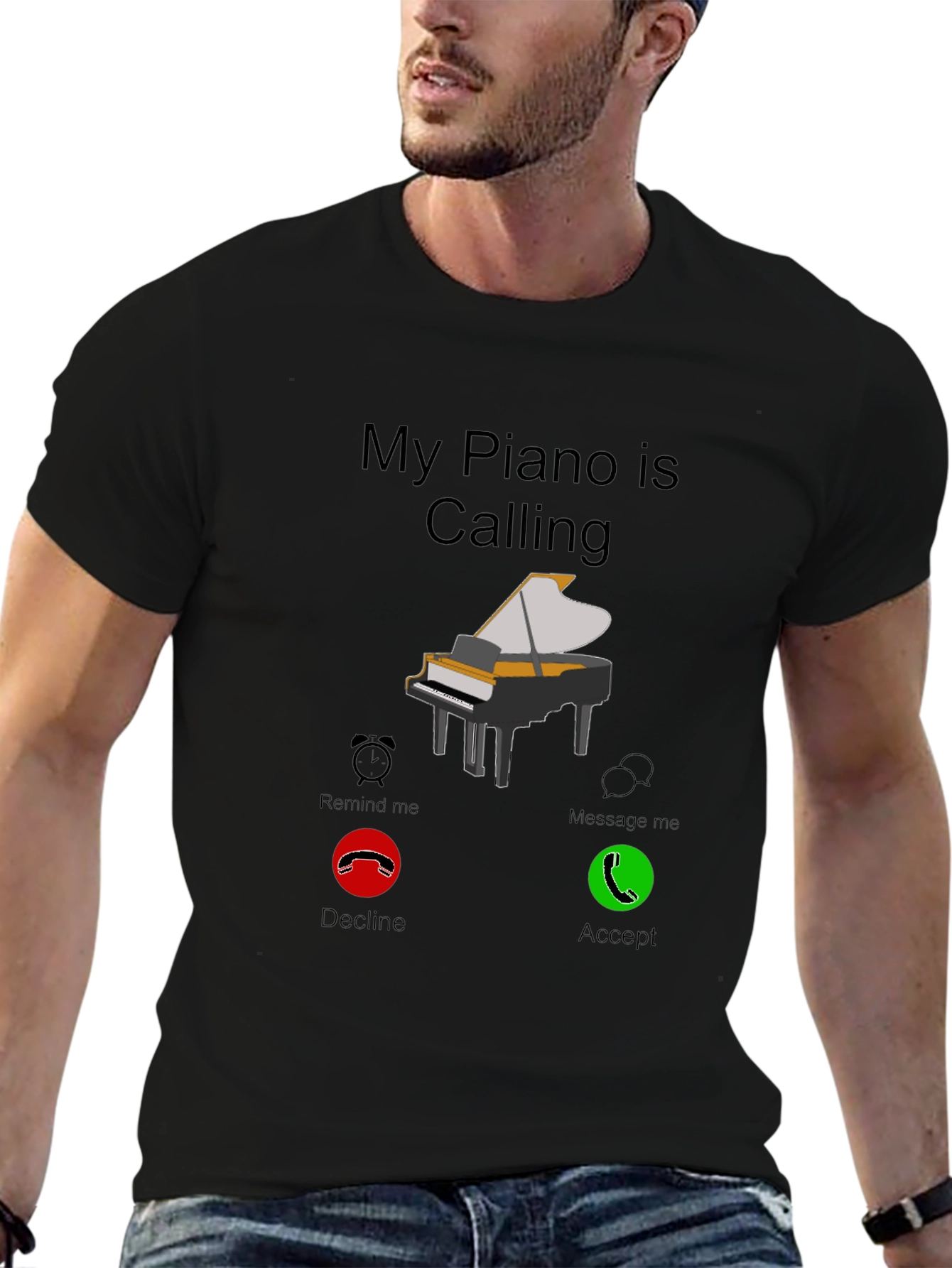Black My Piano is Calling T-Shirt Musician Player Tee view 6