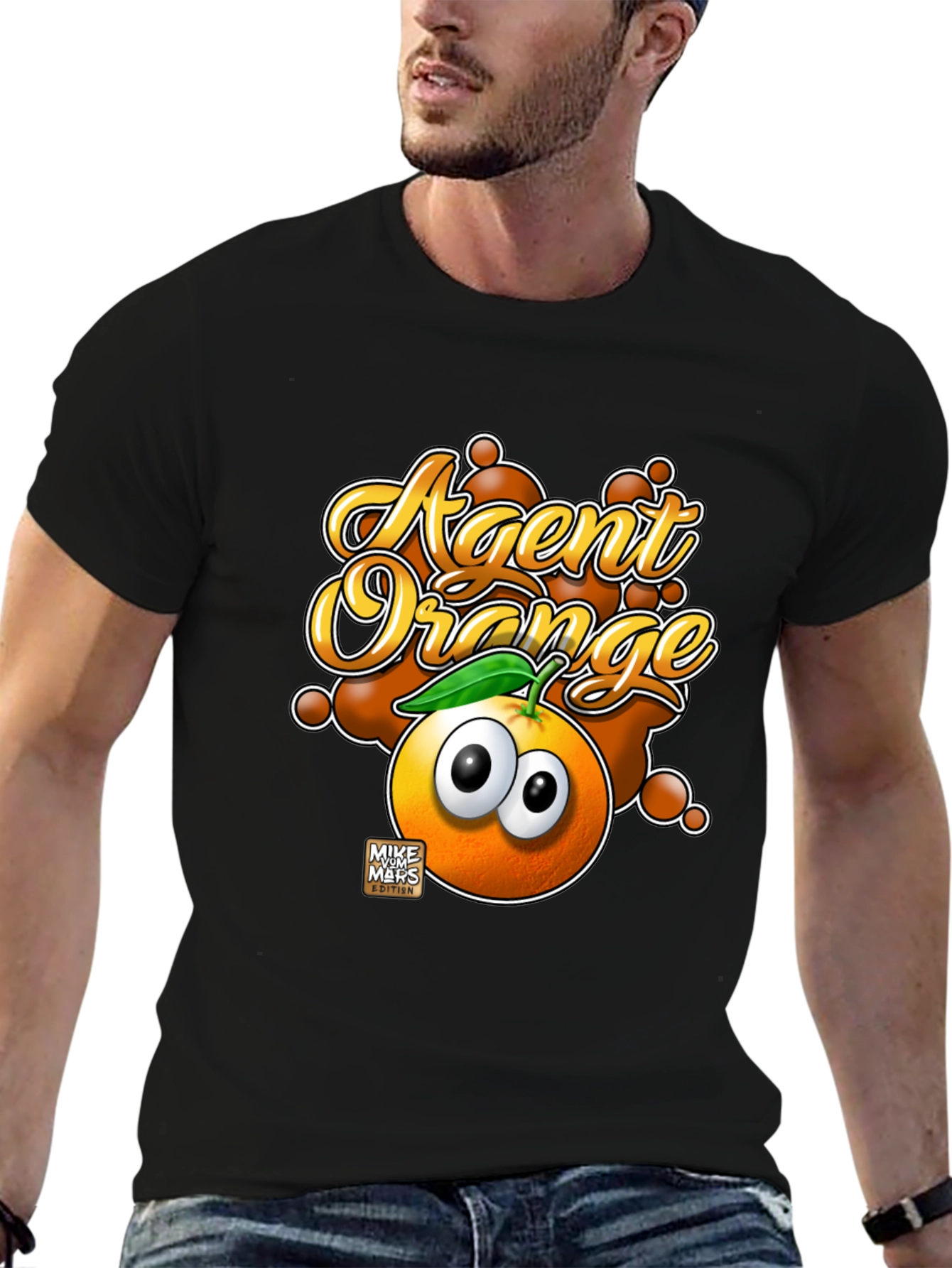 Black Agent Orange Graphic T-Shirt - Funny Cartoon Fruit Tee view 6