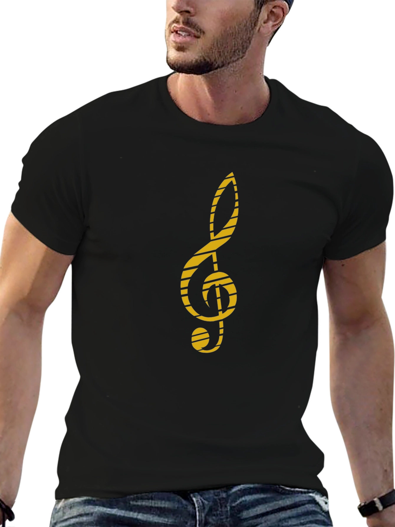 Black Treble Clef Graphic Tee - Music Lover's Black T-Shirt view 6
