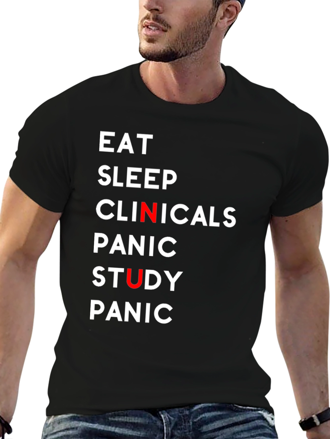 Black Eat Sleep Clinicals Funny T-Shirt view 6